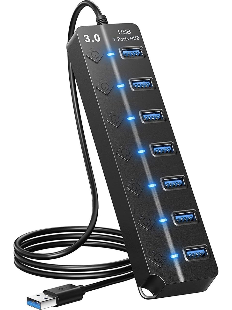 Coverzone 7 Bağlantı Noktalı USB Hub Bölücü Çoklu Hub USB 3.0 Adaptörü USB Çoklu Bağlantı Noktalı Anahtarlı ve Işıklı Güç Adaptörü ZR790