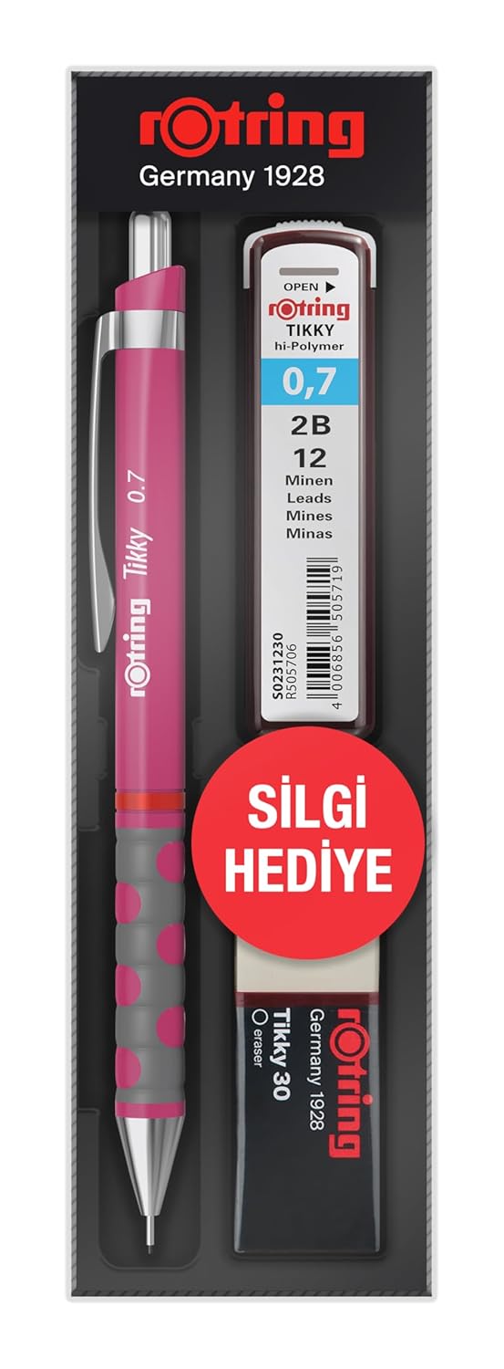 rOtring Tikky RD 0.7+Min Silgi Hediyeli - Ahududu Pembe