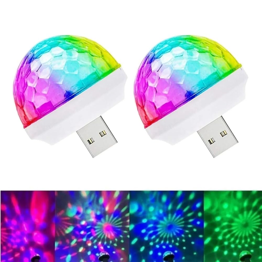 Aksesuarcı Müziğe ve Sese Duyarlı Mini Parti Disko Topu Rgb USB Led Işık, Müzikle ve Sesle Değişen Renkli Işıklar, Ses Duyarlı Araç içi Led, Parti, Doğum günü, Kutlama Işıkları (2 ADET)