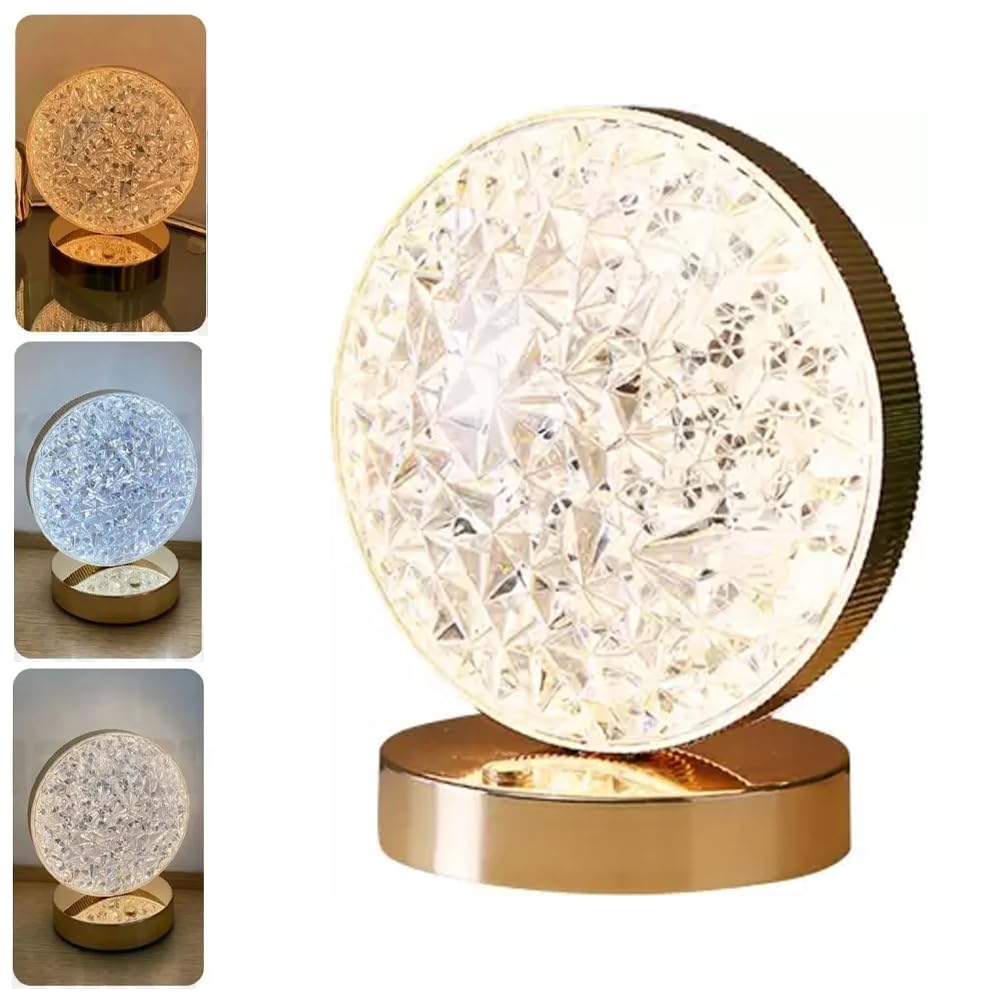 Aksesuarcı Yuvarlak Kristal Dekoratif 3 Mod Renkli Masa Lambası Dokunmatik Dimerli Led Gece Işığı