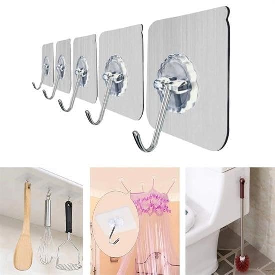 GüncelÇarşı Süper Güçlü Yapışkanlı Suya Dayanıklı Şeffaf Askı 5li (5 Adet) Set Yeniden Kullanılabilir Yapışkanlı Kancalar