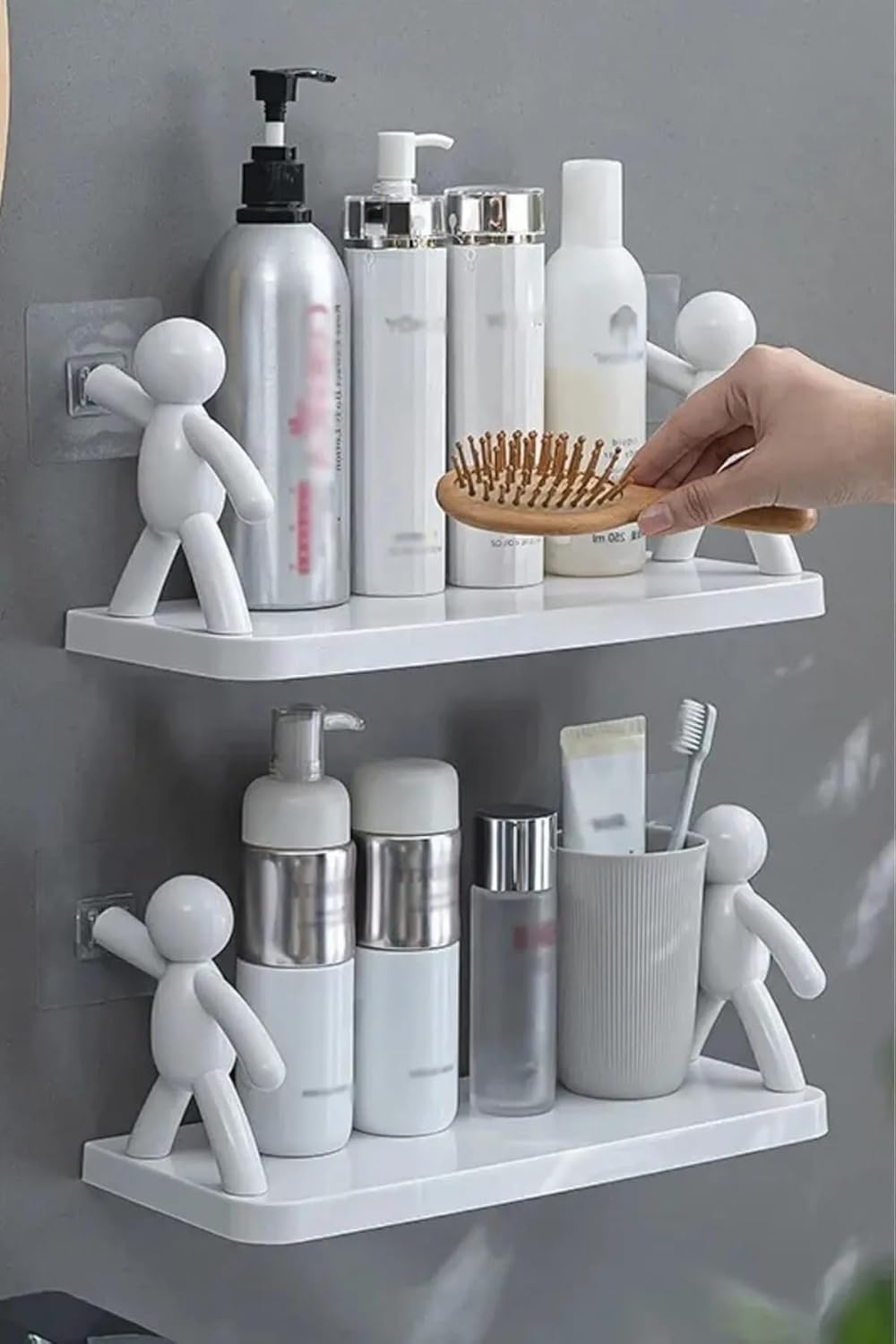 TİNEKE 3 lü Banyo Mutfak Organizer Şampuan Kozmetik Baharat Kavanoz Düzenleyici Yapışkanlı Raf Çöp Adam