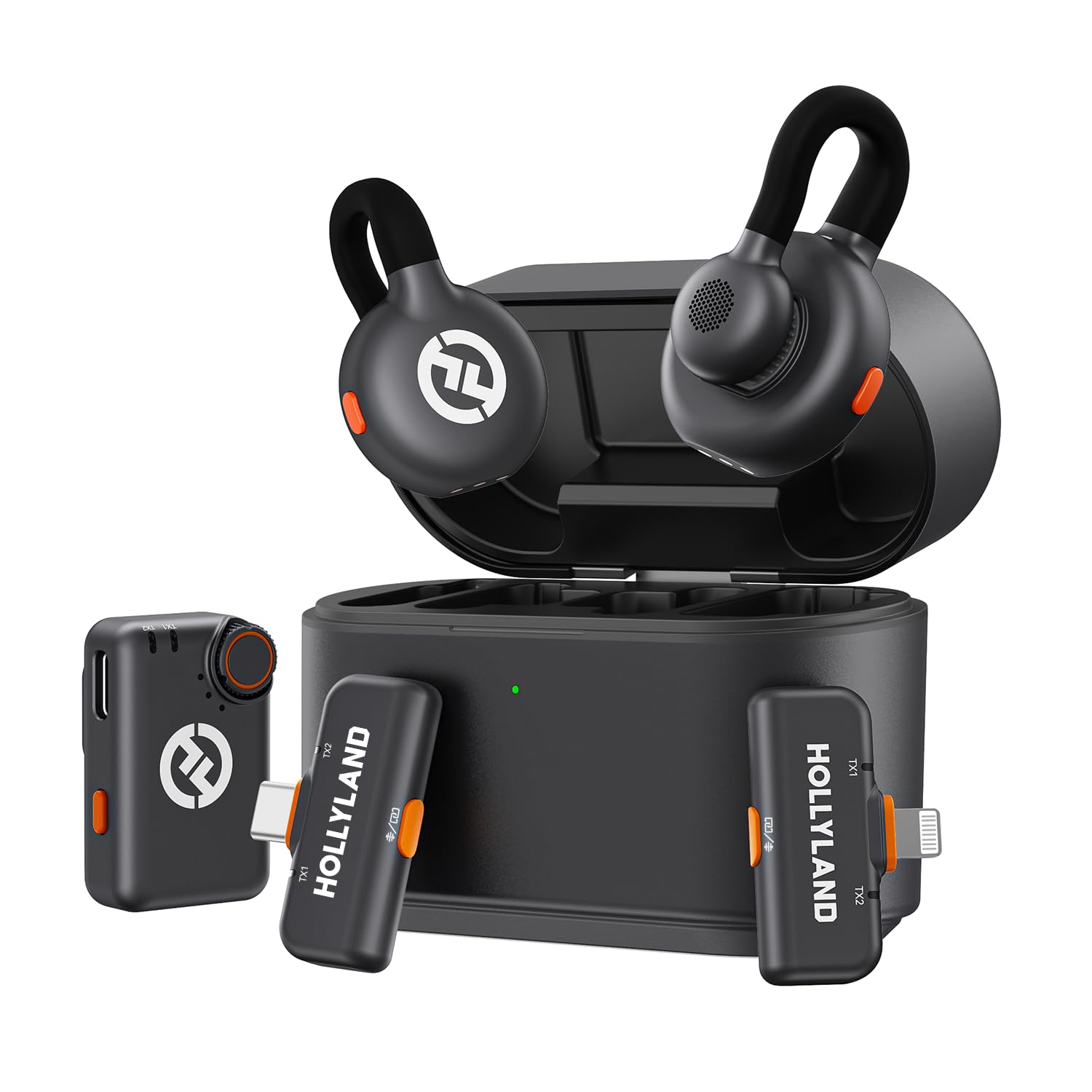 Hollyland Lark M2S Ultimate Combo (Kamera RX+Yıldırım RX+Tip-C RX) iPhone/Kamera/Android/PC, Kompakt Mikrofon, Titanyum Klip, Gürültü Engelleme, Vlog için Kablosuz Yaka Mikrofonu