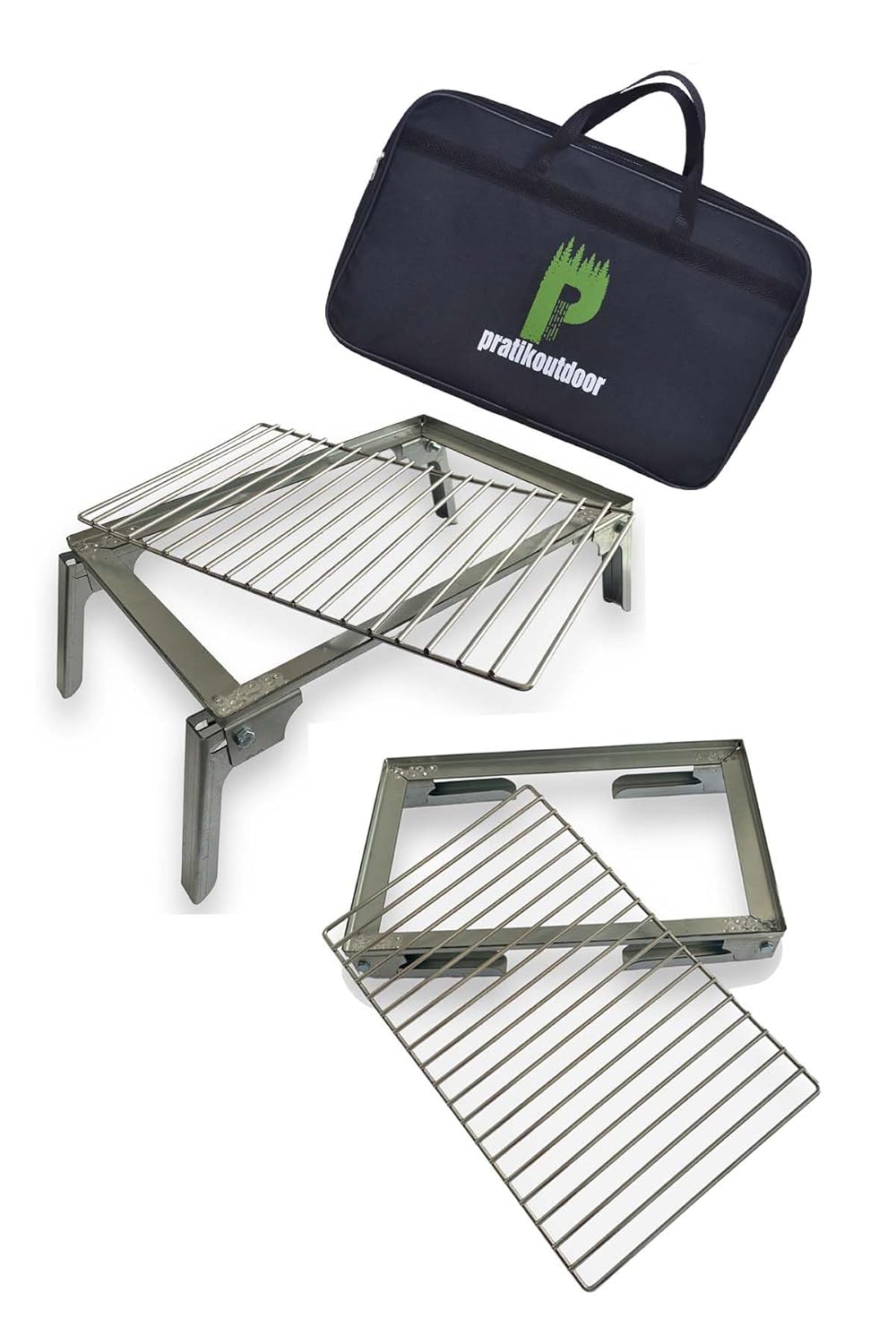 pratikoutdoor Seyyar Telli Katlanır Izgara, Pişirme Standı, Ateş Üstü Izgara Çantalı