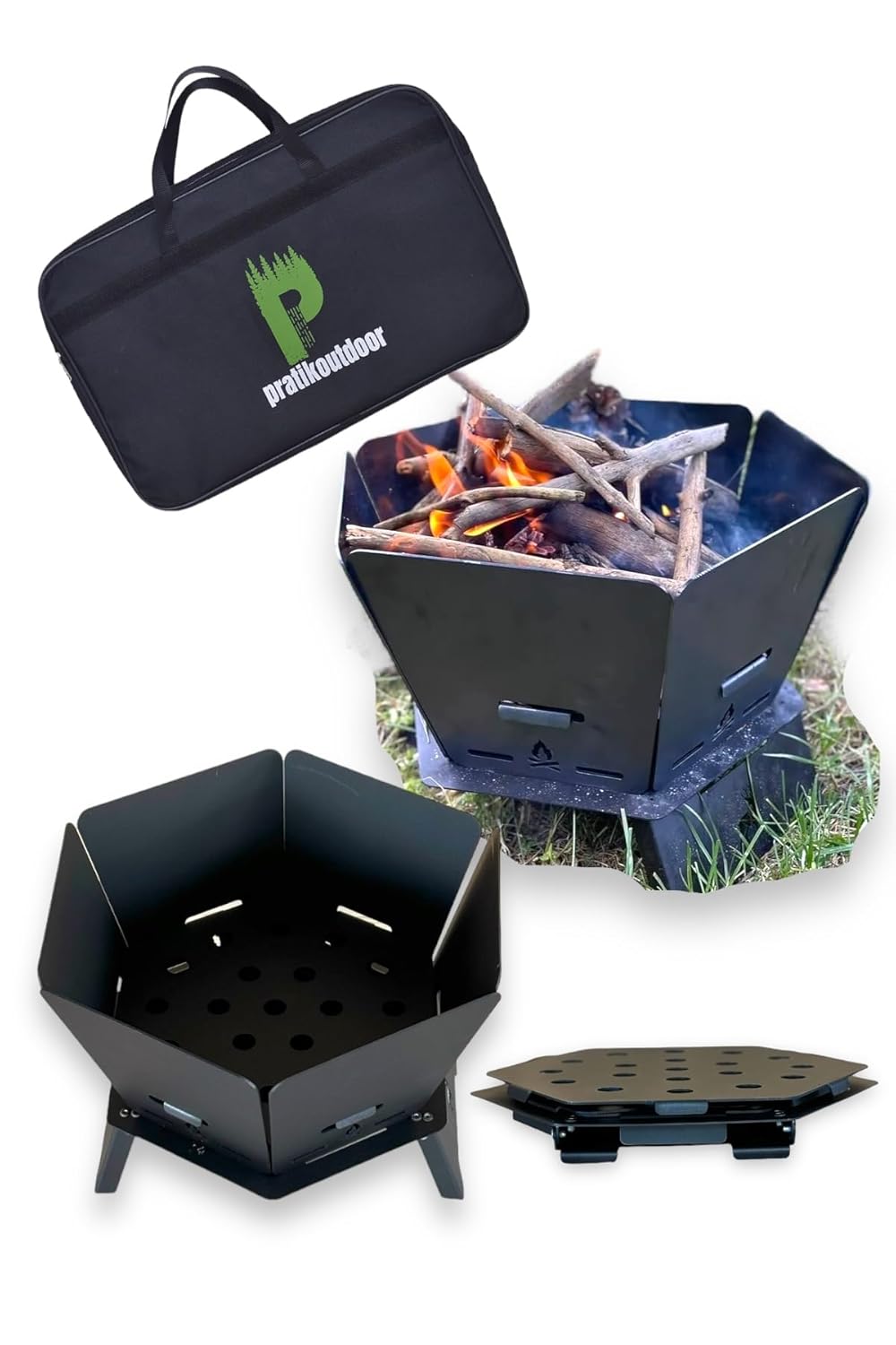 pratikoutdoor Sekizgen Portatif Ateş Çukuru Ve Orman Şöminesi Çantalı