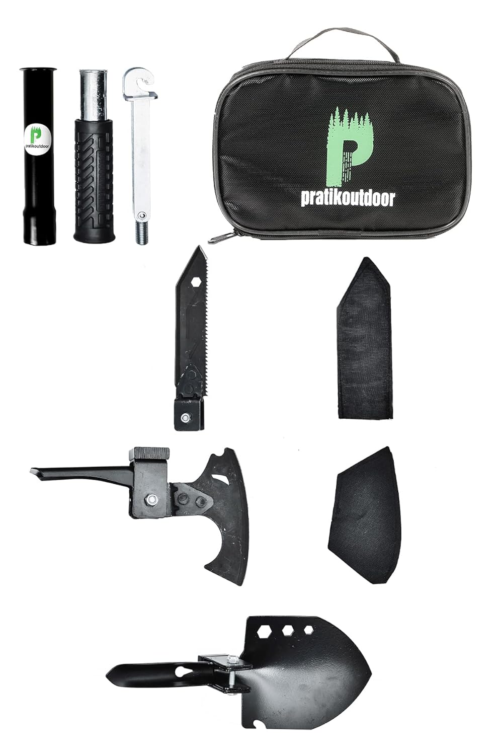 pratikoutdoor Multitool Katlanır Kürek, Balta, Bıçak, Testere, Çekiç, Çapa Seti
