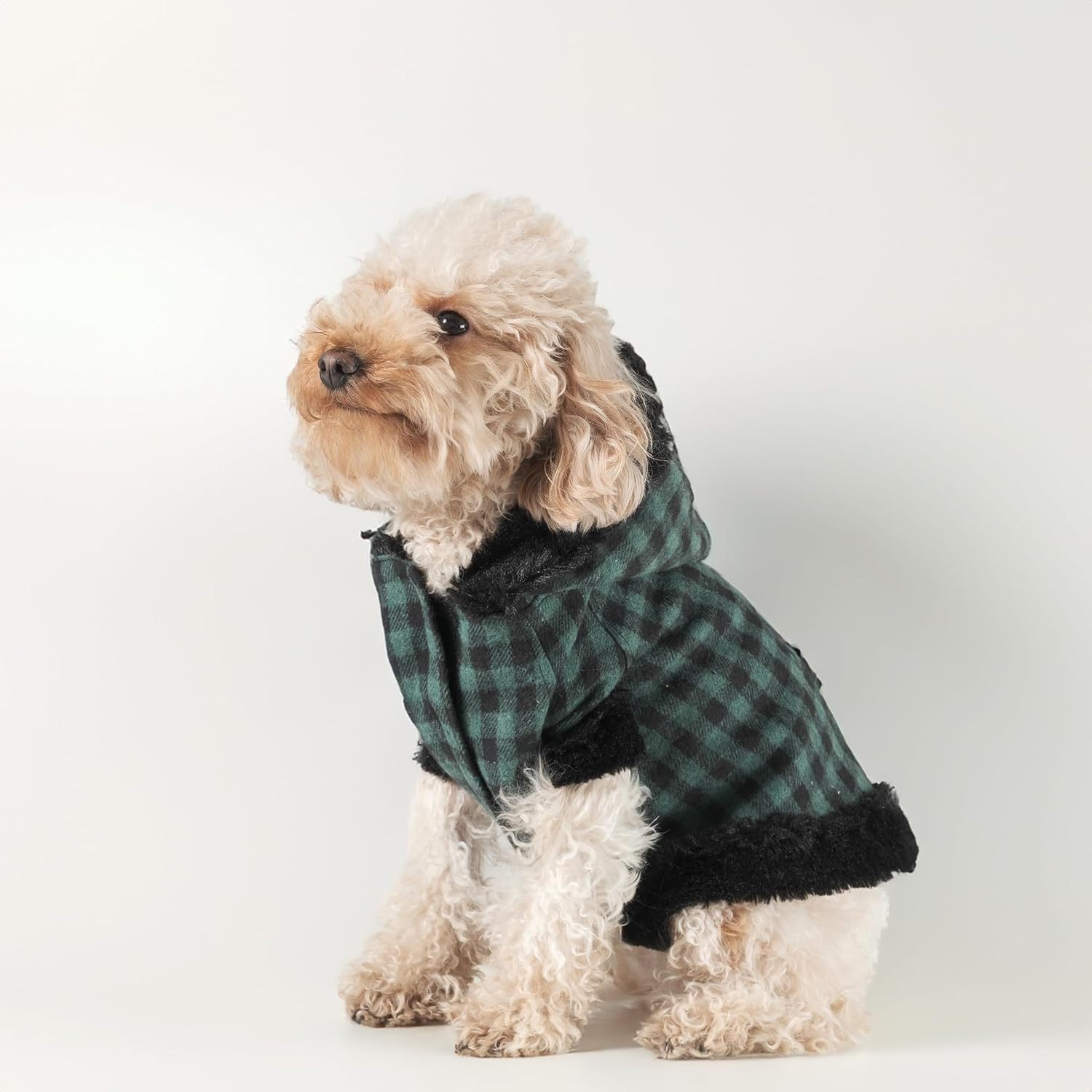 Patipatron Kalın Kumaş Oduncu Kapüşonlu Köpek Montu, Kışlık, Yeşil Ekose (M)