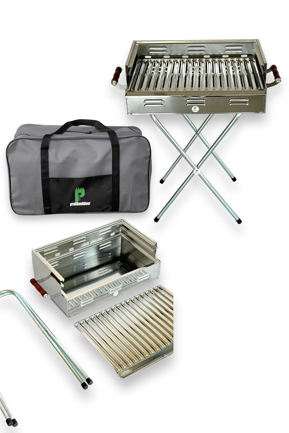 pratikoutdoor Paslanmaz Çelikten Katlanır Ayaklı Ve 3 Kademeli Mangal Çantalı