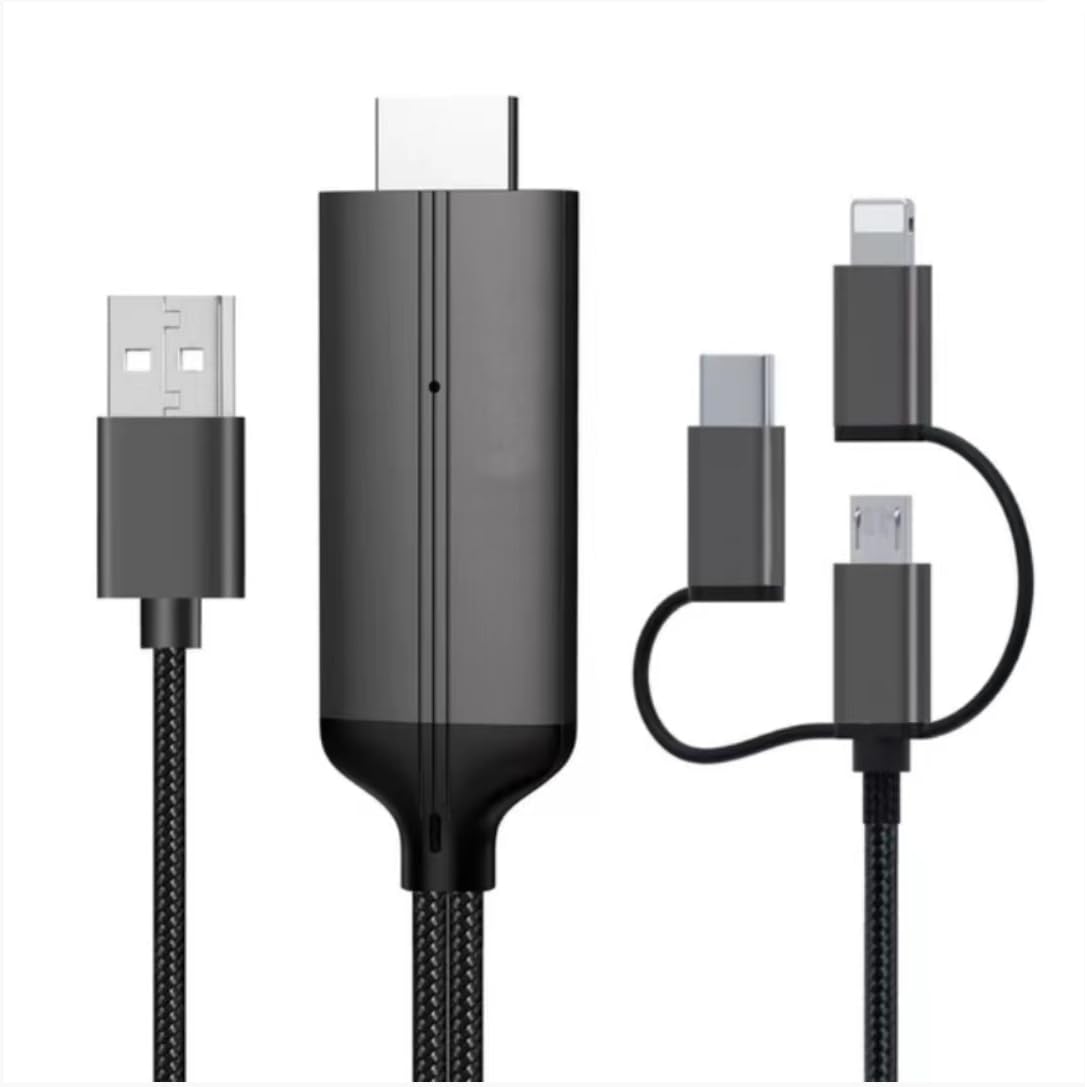 Coverzone Phone to HDMI Kablo, 2K 60Hz Yüksek Hızlı, 3in1 Kablo Telefondan HDMI Çıkış Kablo Type-C Lightning Micro USB Çevirici ZR847