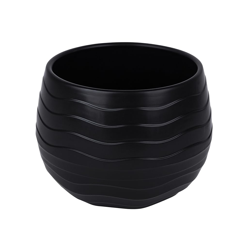 Dekoratif Dalgalı Gri Plastik Çiçek Bitki Saksısı (Siyah)