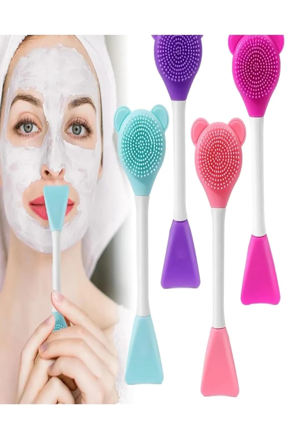 TİNEKE 3 In 1 Ayıcık Silikon Maske Sürme Peeling Ve Temizleme Firçası Silikon Maske Spatulası