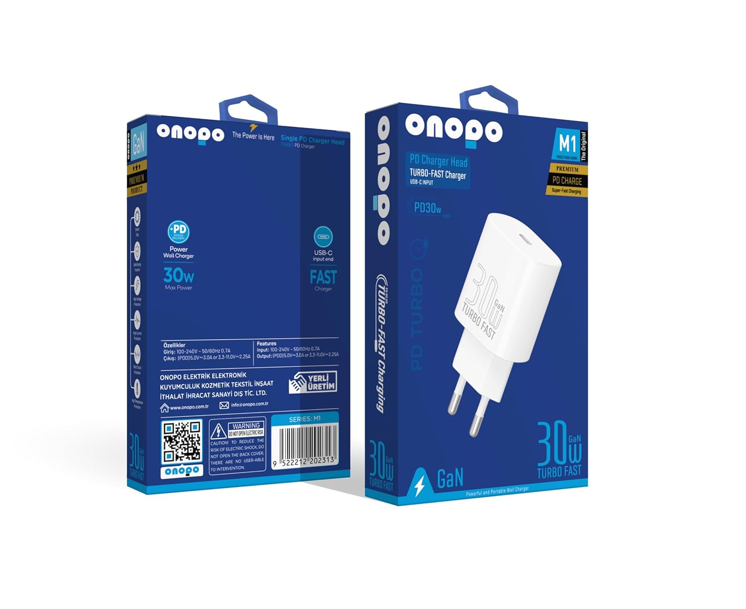 Onopo 30W Type-C Girişli Şarj Adaptörü | iPhone ve Android Uyumlu | Hızlı Şarj | Beyaz | Model M1