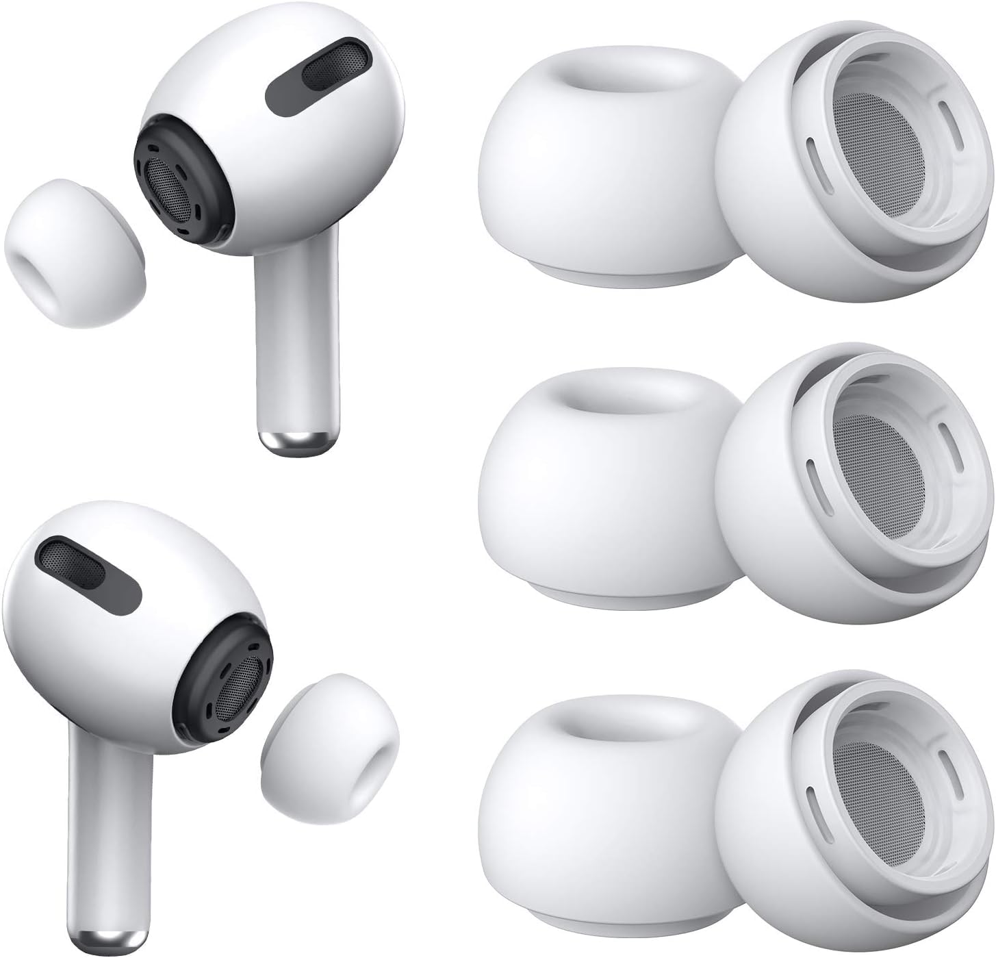 Minesk Airpods Pro ve Airpods Pro 2 için Kulağa Tam Oturan ve Kulaktan Düşmeyen Ses izolasyonu Sağlayarak Sesleri Güçlendiren Silikon Kulaklık Ucu Seti(Hepsi Aynı Ölçüde 3'lü Set) (S)
