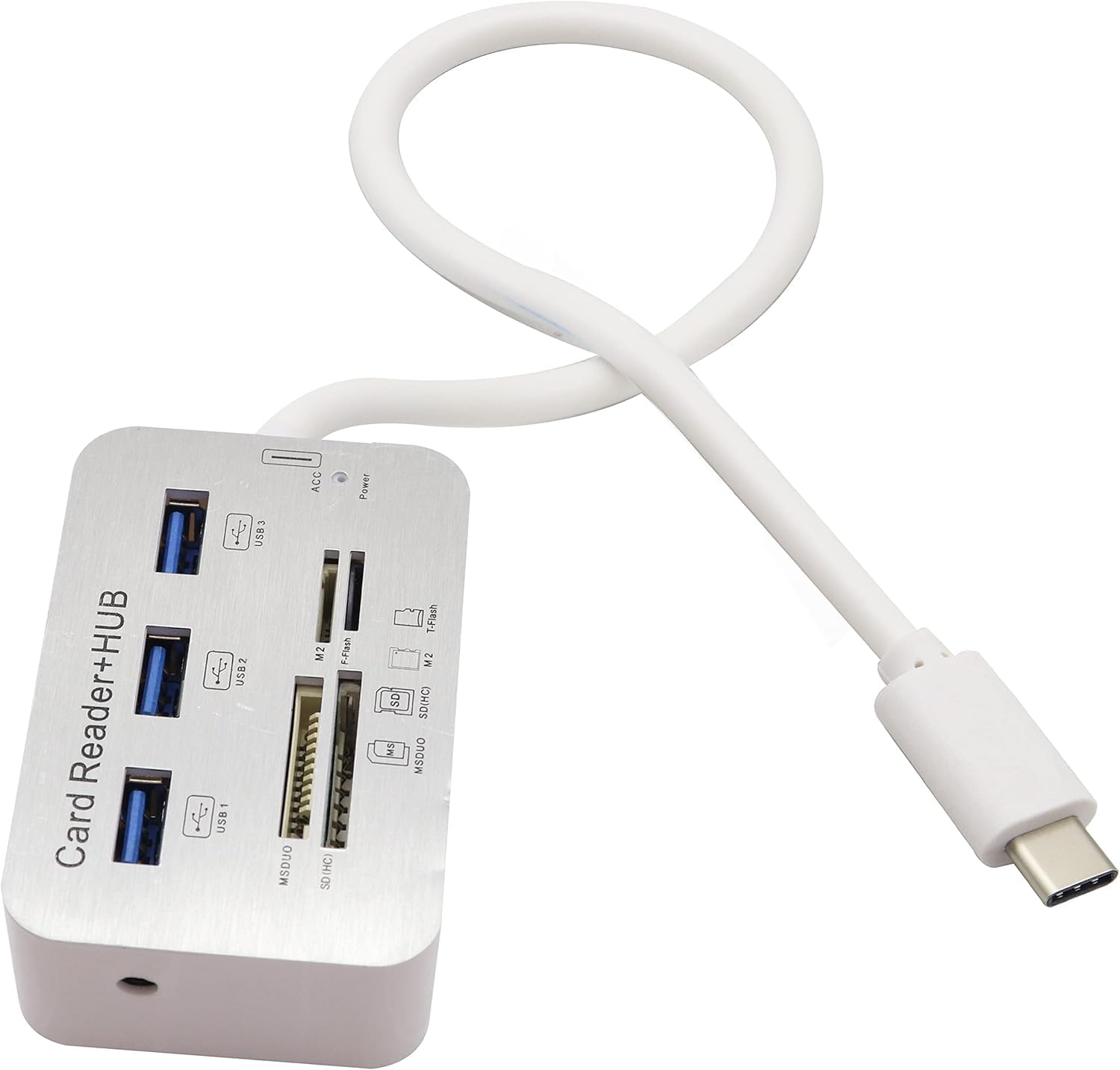 Kyrotech USB Type-C 3.0/3.1 Kart Okuyucu Adaptörü Type-c'den 3 Portlu USB 3.0 Hub'a Kart Okuyucu MSDUO SD(HC) M2 TF(Flash) Çoklu 1 Arada Bellek Adaptörü Kablosu[0,3 m/1 ft](Beyaz/Type-c)