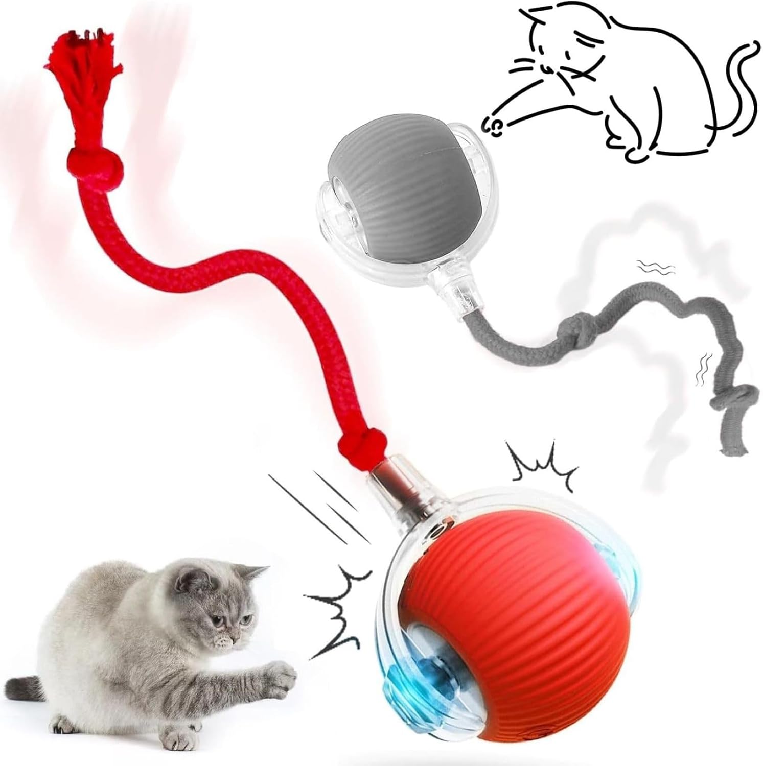 Busstier Akıllı Kedi Oyuncağı, Otomatik Yuvarlanan İnteraktif Top, Hareketli Kuyruk, USB Şarjlı, LED Işıklı, 3 Oyun Modu, Evcil Hayvanlar İçin Eğlenceli Oyuncak