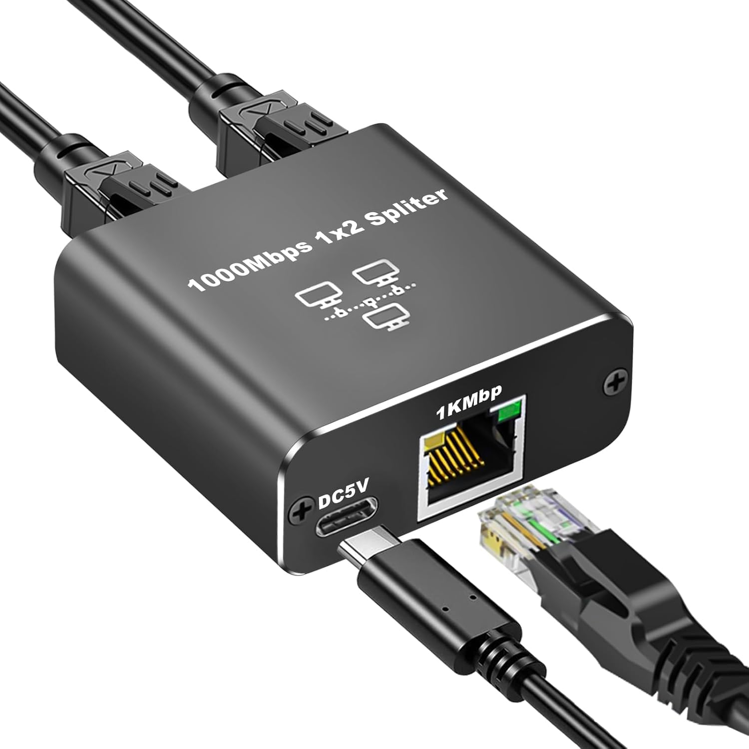 Coverzone 1 Gigabit Ethernet Anahtarı 2 Bağlantı Noktalı 1000Mbps, RJ45 1 ila 2 Ethernet Splitter, RJ45 LAN Ağ Anahtarı 1-2 Gigabit Ağ Bölücü, Bilgisayar, HUB, Anahtar, Yönlendirici ZR861