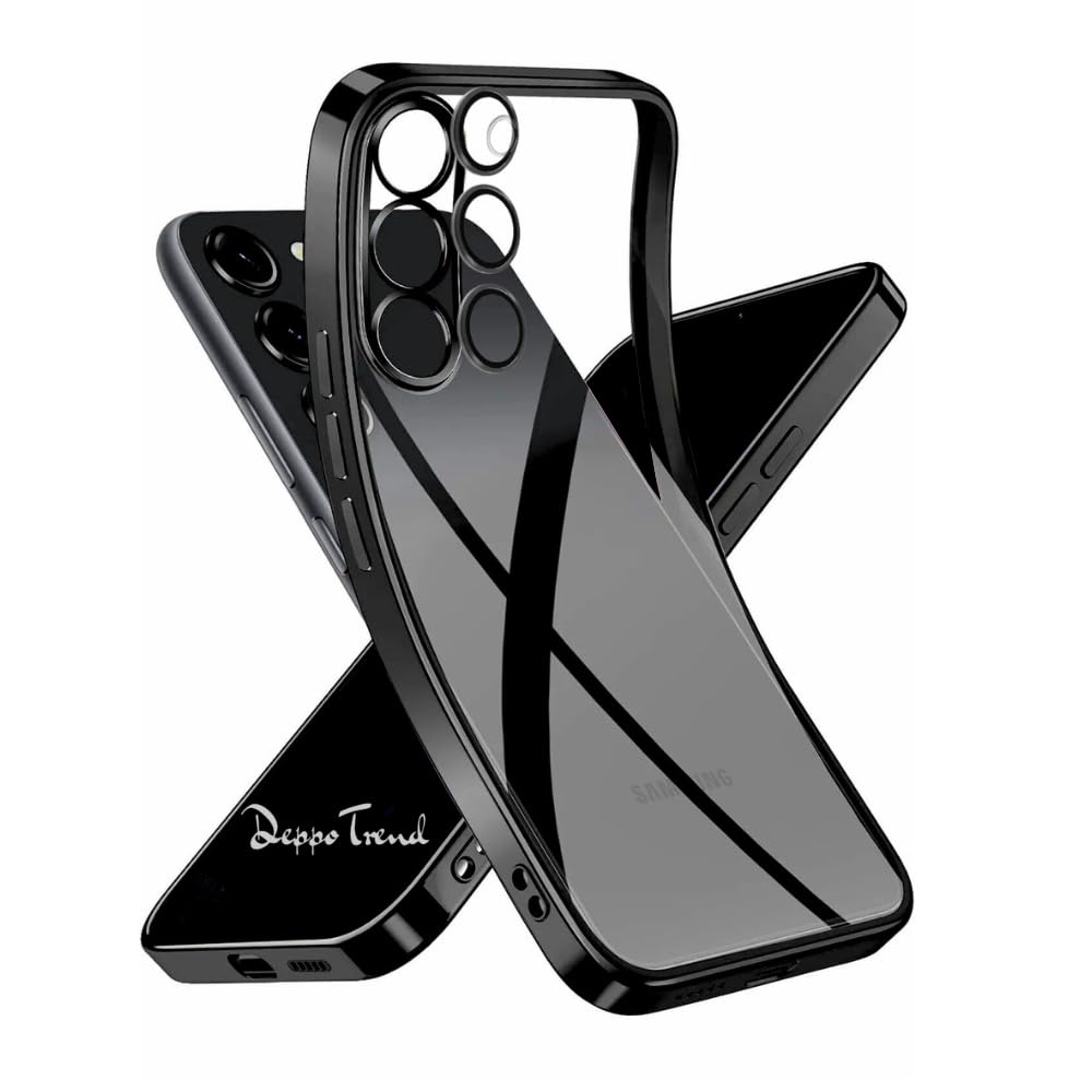 Deppo Trend Samsung Galaxy S23 ile Uyumlu Kılıf Kenarları Siyah Renkli Kamera Korumalı Dayanıklı Arka Kısmı Şeffaf Esnek Silikon Kapak