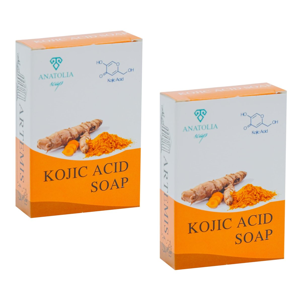 Kojik Asit Sabunu,Koyu Leke, Ölü Hücre, Kolajen, Sivilce, Güneş Lekesi, Zerdeçal, Retinol, C Vitamini, E Vitamini, Kadınlar ve Erkekler için Yüz Temizleyici. 2'Li Paket
