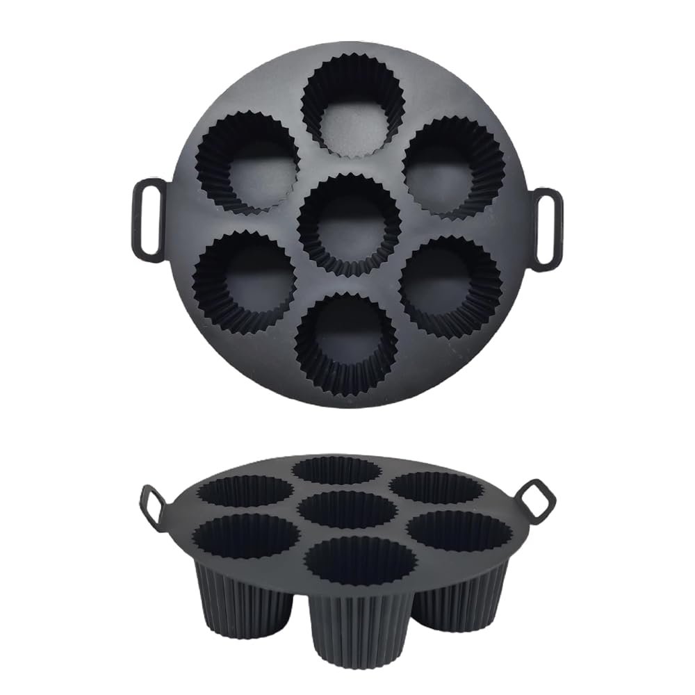 Airfryer Silikon Kek Pişirme Kalıbı 7 Bölmeli, Silikon Cupcake Kek Pişirme Kabı Air Fryer Muffin Fırın Kalıbı (1 ADET SİYAH - 23 CM)