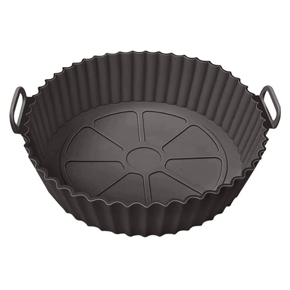 GüncelÇarşı Yeniden Kullanılabilir XL Airfryer Silikon Pişirme Kabı 23 Cm Bpa içermez Airfryer Pişirme Kağıdı, Yapışmaz Kolay Temizlenir, Büyük Boy Silikon Pişirme Kalıbı (SİYAH)