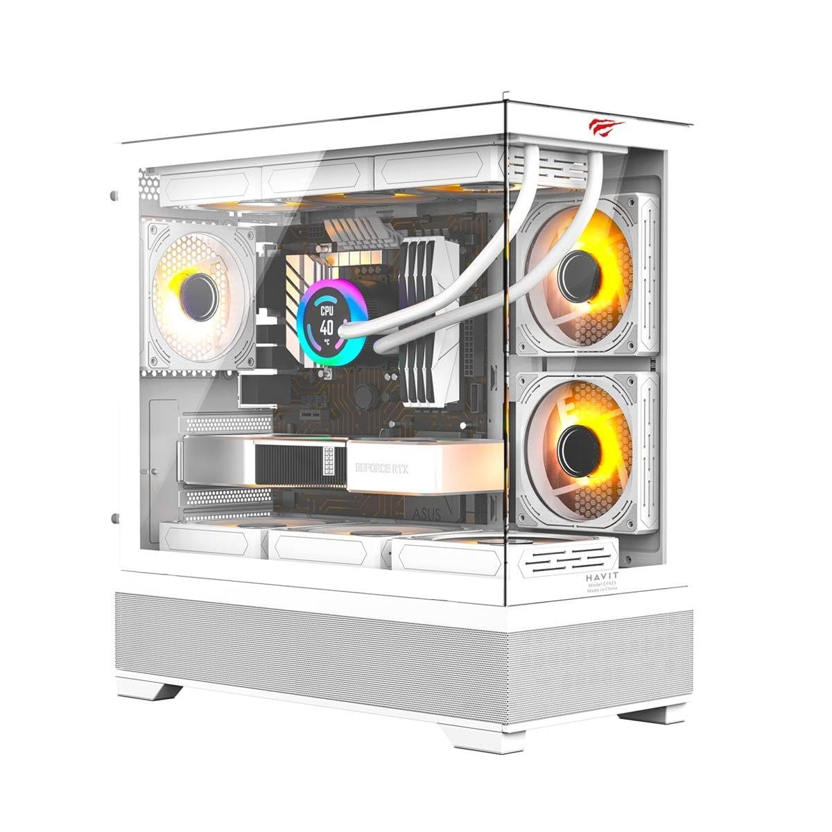 Havit CF925 Tamperli Cam Gaming Oyuncu KasasıHavit CF925 Tamperli Cam Gaming Oyuncu Kasası Beyaz - 3 RGB Fanlı, Kumandalı, ITX/M-ATX/ATX/E-ATX Uyumlu