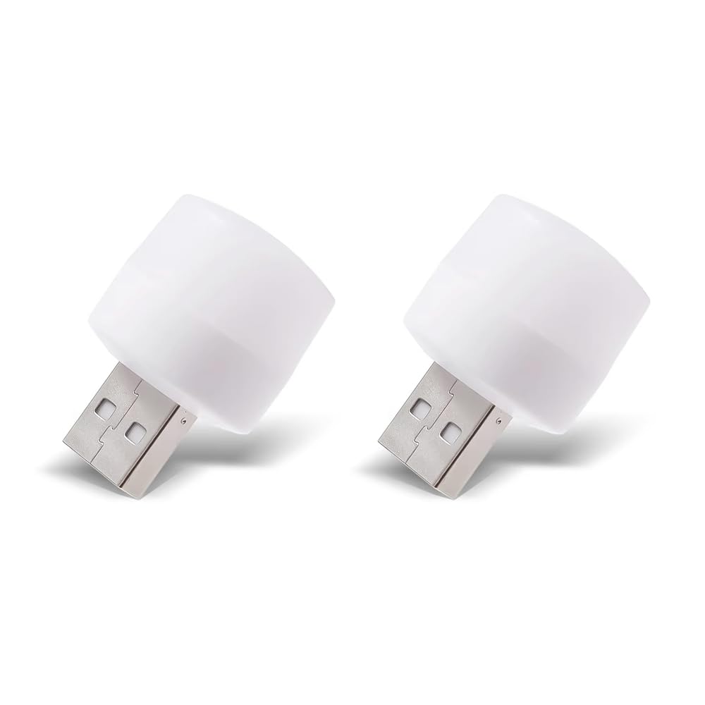 Aksesuarcı USB LED Küçük Beyaz Işık, USB Mini LED Lamba, Koridor, Tuvalet, Oturma Odası, Çocuk Odası için Rehber Gece Aydınlatma Işığı (2 ADET)