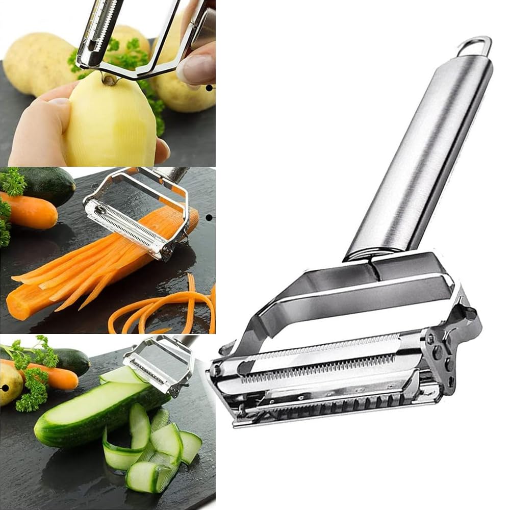 GüncelÇarşı Sebze Soyucu, Paslanmaz Çelik 2'si 1 Arada Jülyen Sebze Soyucu Havuç Patates Kavun Aleti Sebze Meyvesi için Mükemmel