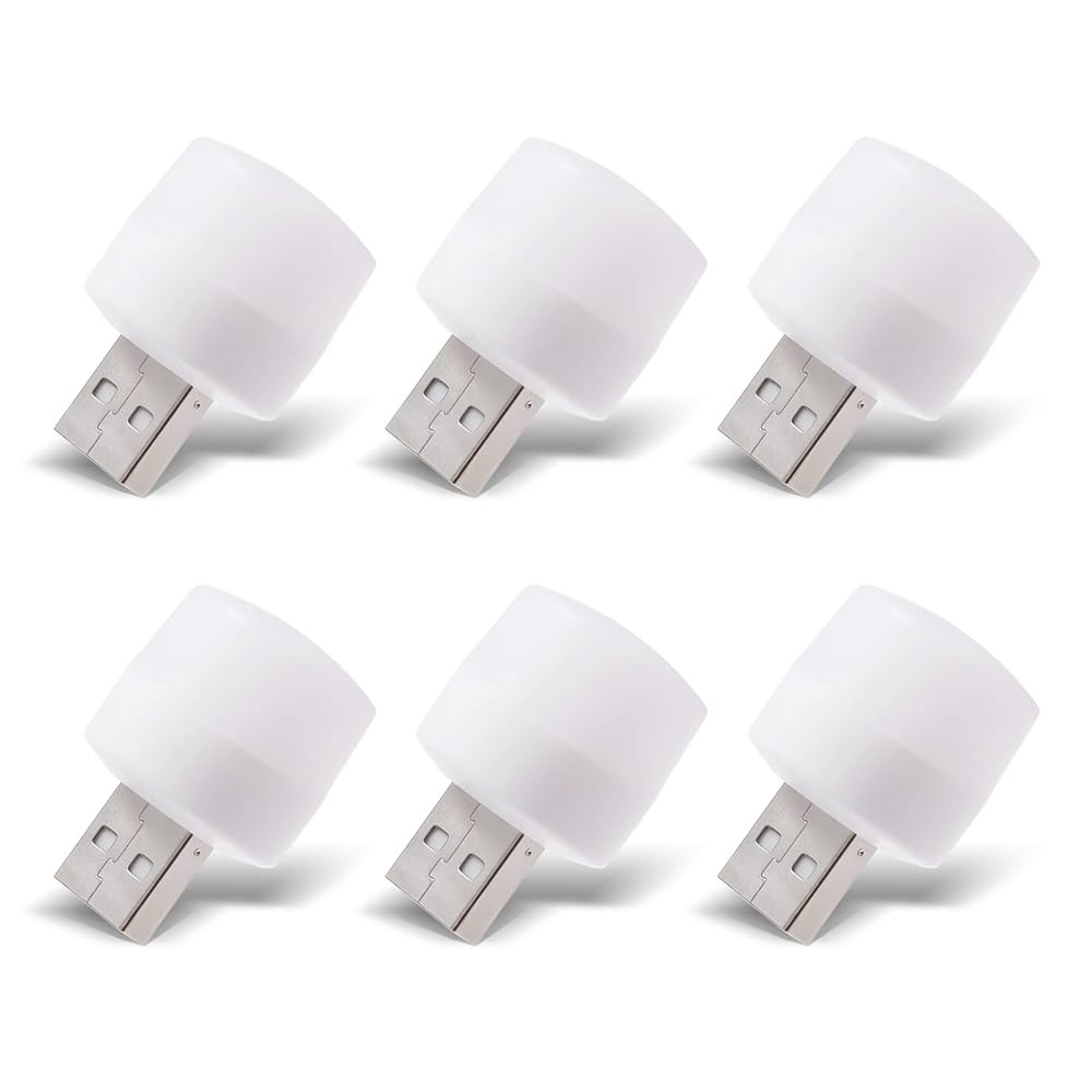 Aksesuarcı USB LED Küçük Beyaz Işık, USB Mini LED Lamba, Koridor, Tuvalet, Oturma Odası, Çocuk Odası için Rehber Gece Aydınlatma Işığı (6 ADET)