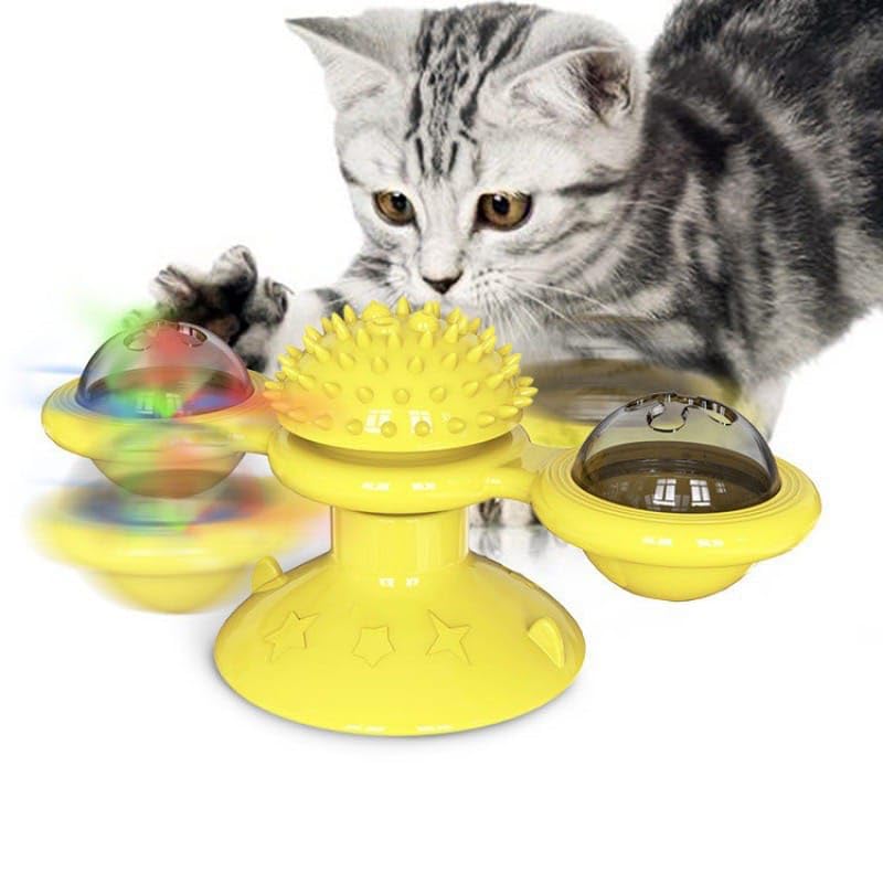 TİNEKE TİNEKE Kedi Fırıldak Oyuncak Eğlenceli Masaj Dönebilen Kedi Oyuncak Vantuzlu Catnipli Ve Led Işıklı