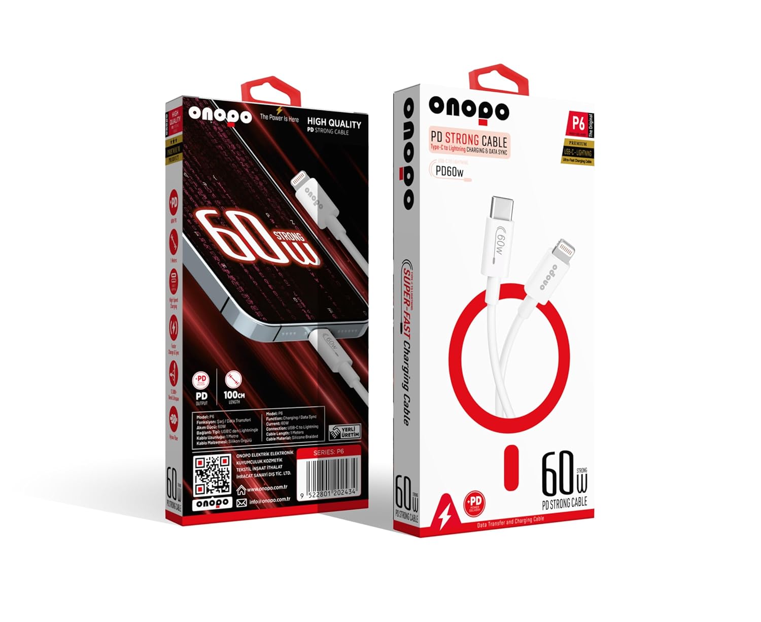 Onopo iPhone Uyumlu 60W PD Hızlı Şarj Kablosu | Type-C to Lightning | 1m Slikon Örgülü | Veri Aktarımı Destekli - P6