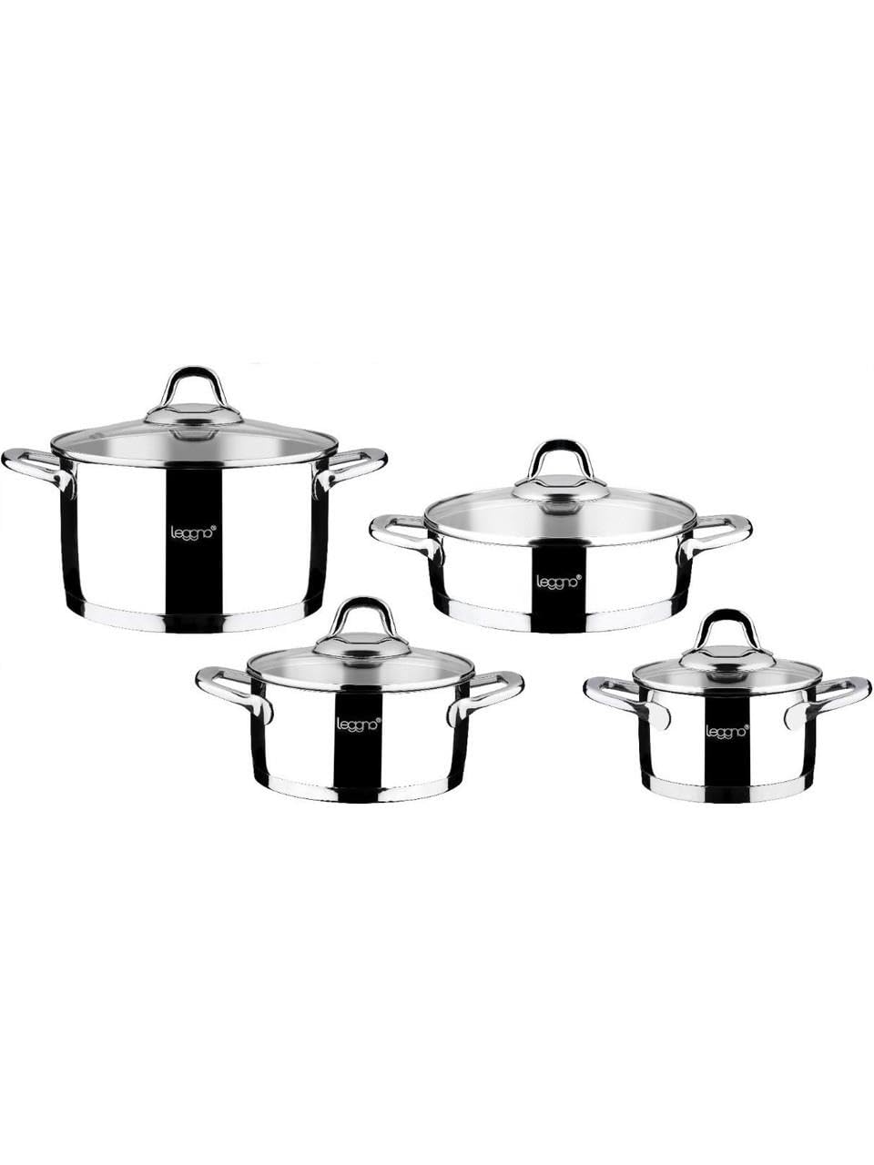 Leggno Unique 8 Parça Süzgeçli Çelik Tencere Seti 24Cm Süzgeçli Derin Tencere 20-16Cm Derin Tencere 24Cm Sığ Tencere