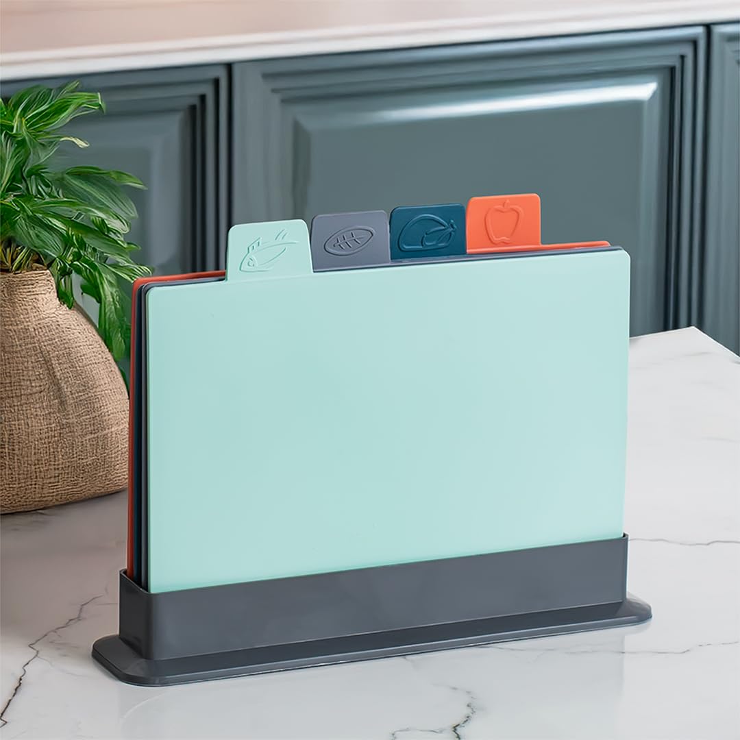 Porsima 1163 Antrasit Asia 4'lü Kesme Tahtası Sebze, Et ve Ekmek Kesme Tahta Seti