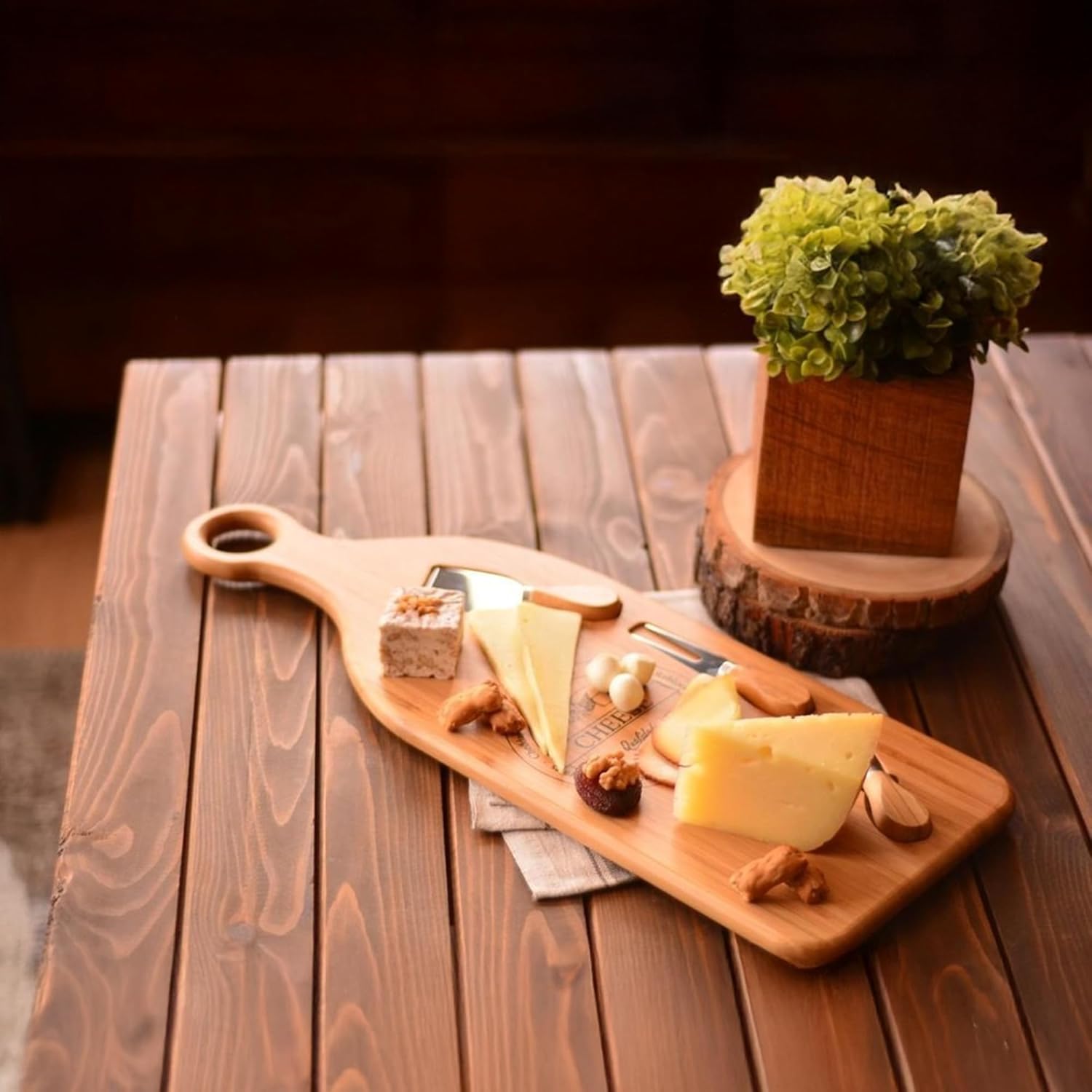 Deconox Dev Boy Bambu Peynir Sunum Tabağı, Meyve Yiyecek Tahta Sunum Tabağı 4 Parça | Doğal ve Şık Bambu Peynir Tabağı - Lezzetli Atıştırmalıklarınızı Şık Bir Şekilde Sunun! (56cm*20cm*1.5cm)