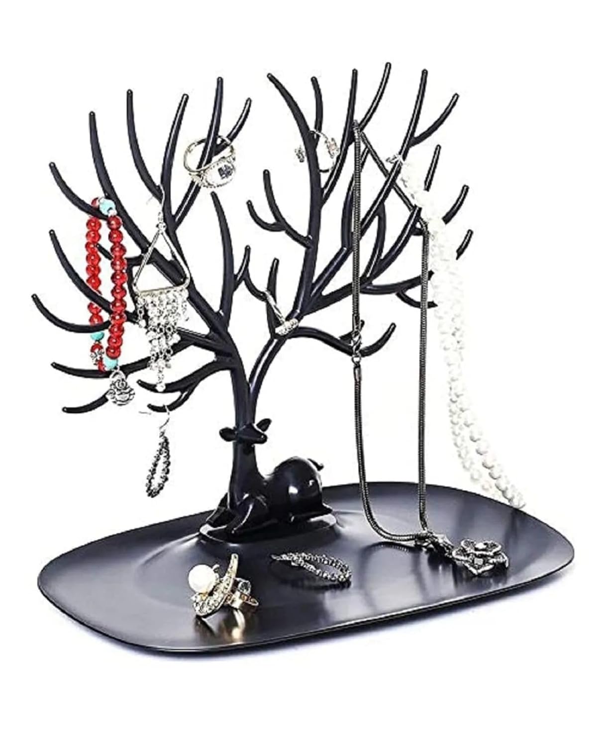 Busstier Geyik Tasarımlı Takı Standı, Yüzük, Küpe, Kolye Askılığı, Şık Mücevher Organizer, Estetik ve Dayanıklı Tasarım (Siyah)