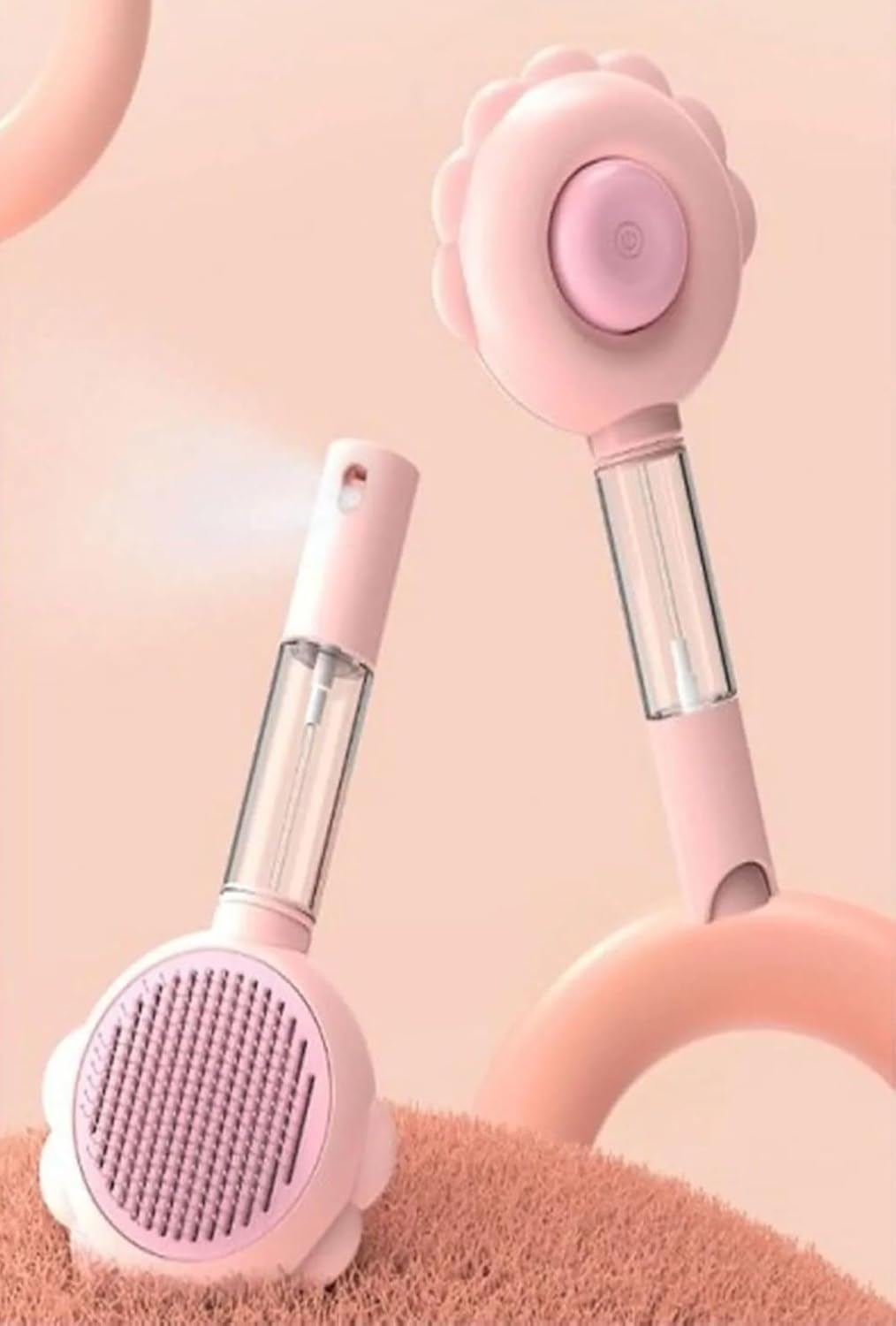 Busstier Basmalı Telli Su Sprey Hazneli Hayvan Fırçası, Çift İşlevli 2-in-1 Tasarım, Tüy Bakımı ve Temizlik İçin İdeal (Pembe)