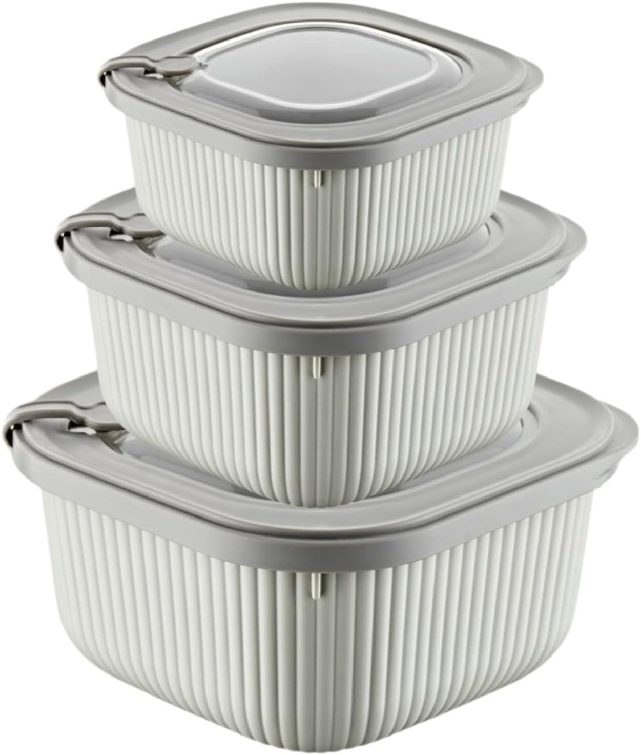 Orret Home 3'lü MicroLine Saklama Kabı Seti, 600-1100-1800 ml, Hava Tahliye Kapağı ile Mikrodalgada Kapağı Kapalı Isıtma, Vakumlu, Sızdırmaz, BPA Free, Silikon Kapaklı,Gıda Saklama PP (Krem)