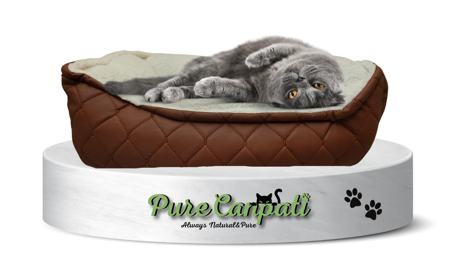 PureCanpati Premium Kedi ve Küçük Irk Köpek Yatağı (50 cm x 40cm) (BAKLAVA DESEN DİKİŞLİ KAHVERENGİ)