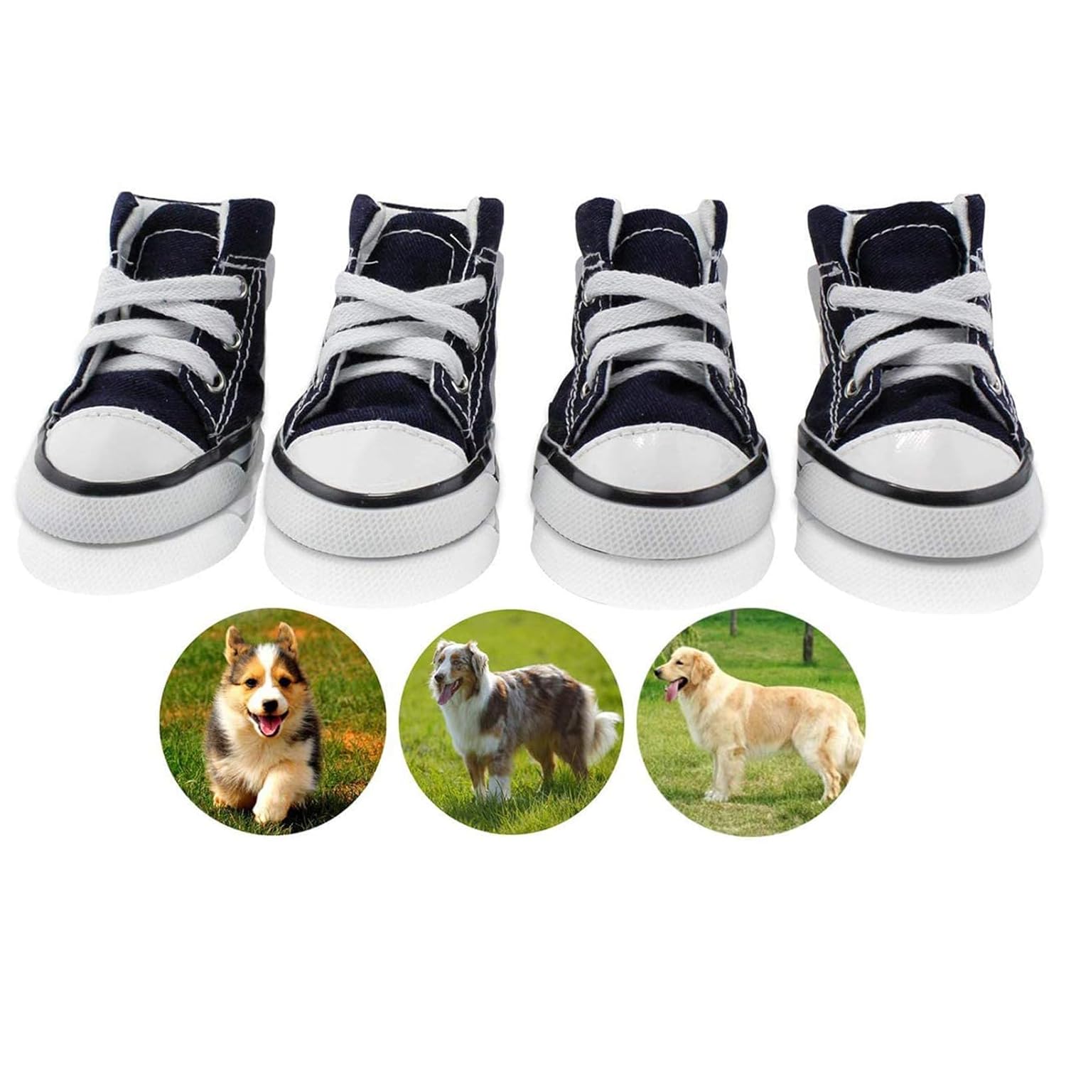 Xspring Köpek Ayakkabıları, 4 ADET Nefes Alabilir Köpek Botları, Kaymaz Tuval Spor Ayakkabıları, Yavru Köpek Botları Pençe Koruyucuları, （L: 4.7CM W: 3.6CM）