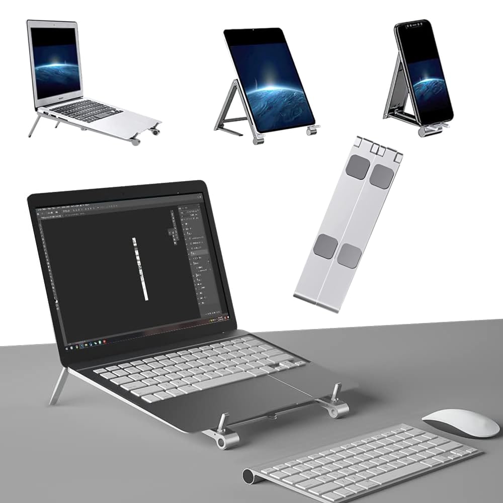 GüncelÇarşı Ayarlanabilir Yüksek Kalite Metal Laptop Dizüstü Stand, Katlanabilir Taşınabilir Laptop, Tablet Telefon Yükseltici Standı Tutucusu, ipad uyumlu, macbook uyumlu
