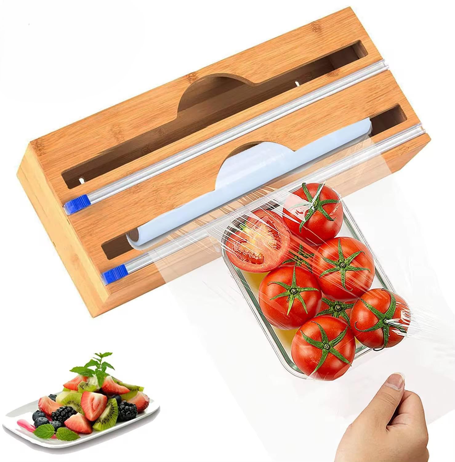 Orret Home Bambu Asılabilir Streç Film ve Alüminyum Folyo Kesme Aleti, Kesici Streçlik ve Folyoluk, Mutfakta Pratik Kullanım için Tasarlanmış, Dayanıklı ve Şık Mutfak Aksesuarı (İki Gözlü)