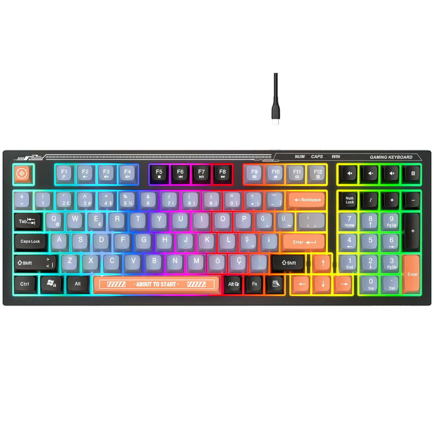 Everest KB-98 SILENT Siyah/Gri/Turuncu SESSİZ Rainbow Q Membrane Oyuncu Klavyesi