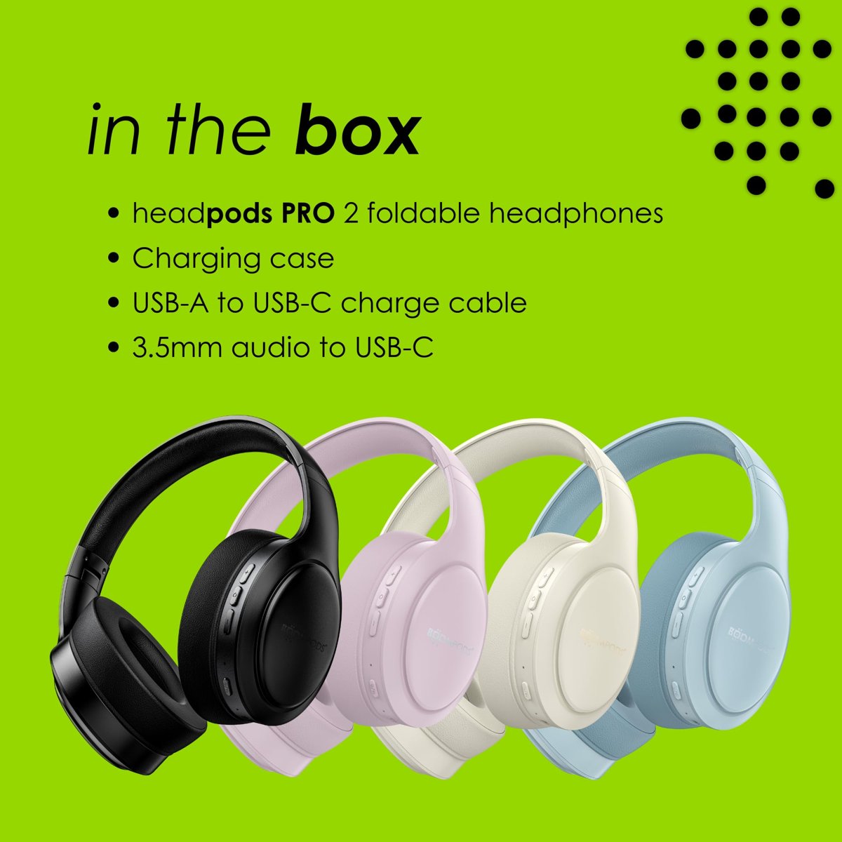 Boompods Headpods Pro 2 Kulak Üstü Kulaklıklar - Katlanabilir Bluetooth Kulaklık, Kulak Üstü Tasarım, Dahili Mikrofonlu Hafif Kablosuz Kulaklık, 50+ Saat Kablosuz Çalma Süresi, PillowFoam Konforu -