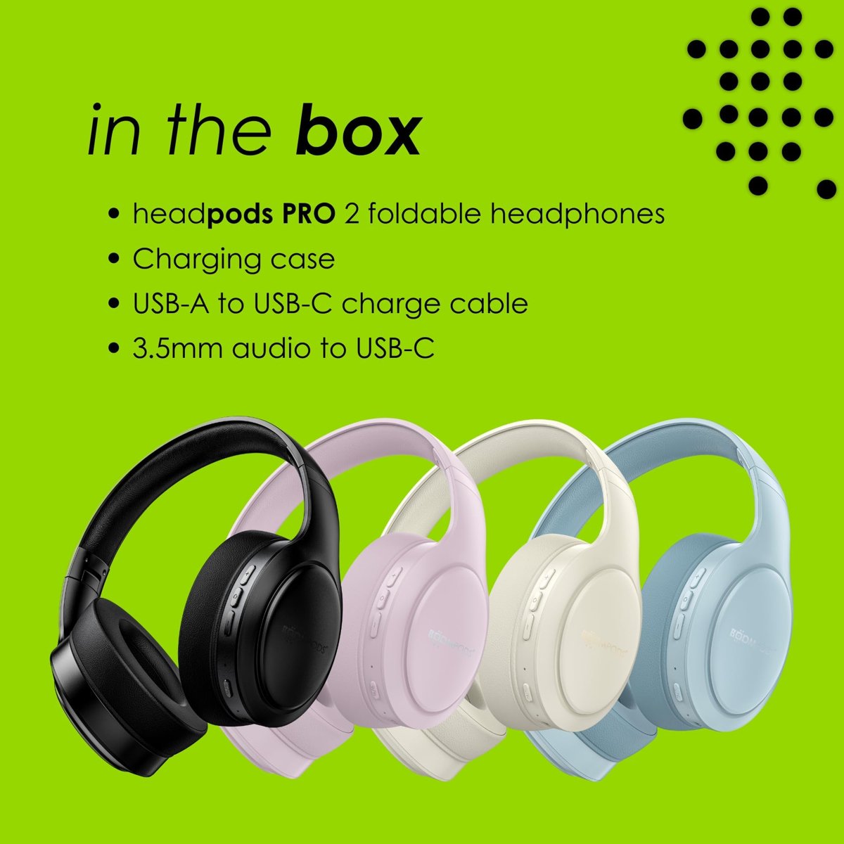 Boompods Headpods Pro2 Kulak Üstü Bluetooth Kulaklık - Katlanabilir Kablosuz Mikrofonlu Kulaklık, 50+ Saat Çalma Süresi, PillowFoam Konforu, Müzik ve Çağrı için Hafif Kulaklık Üstü Kulak Tasarımı