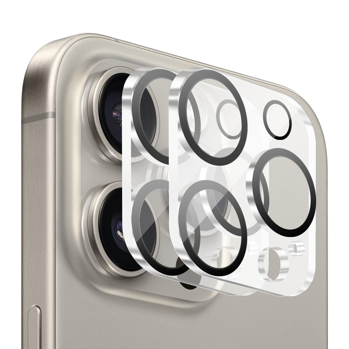 BUFF LABS Buff iPhone 15 Pro Max / 15 Pro Screen Protector 9H Safir Cam Kamera Metal Lens Koruyucu (Gümüş)