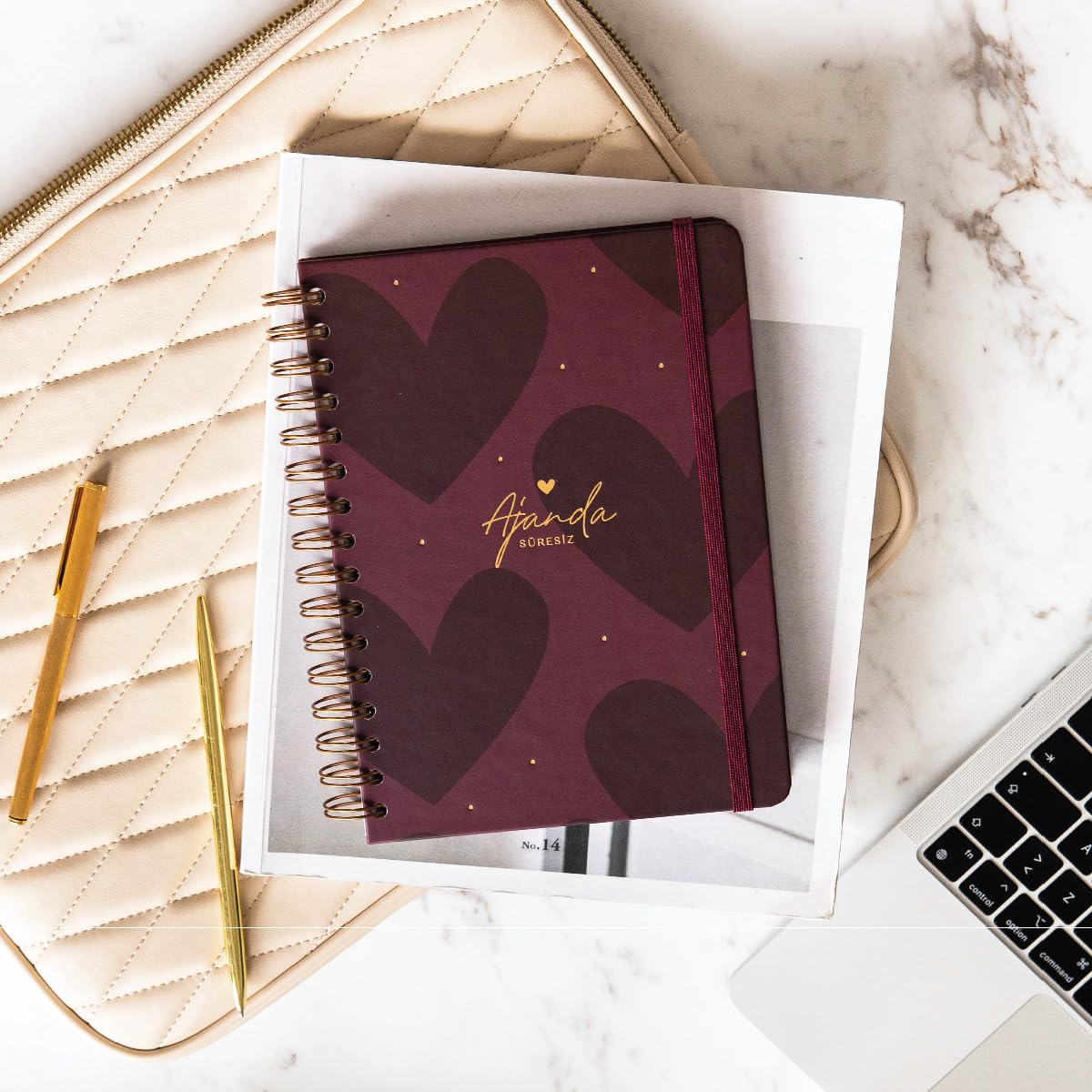 A5 Spiralli Süresiz Planlayıcı Ajanda Kalp - 15x21