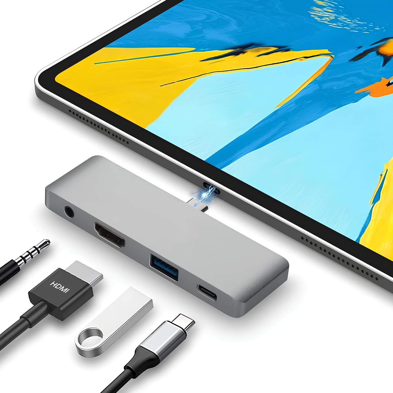 NewPole Type C Hub (4 Port), 85W PD Type-C Port 4K 30HZ veya 1080P 60HZ HDMI, 1 Adet USB 3.0 Port Şarj ve Veri Transfer, 3.5mm Jak Kulaklık Ses Grişi, MacBook Pro/Air/iPad/iPhone vb. Uyumlu