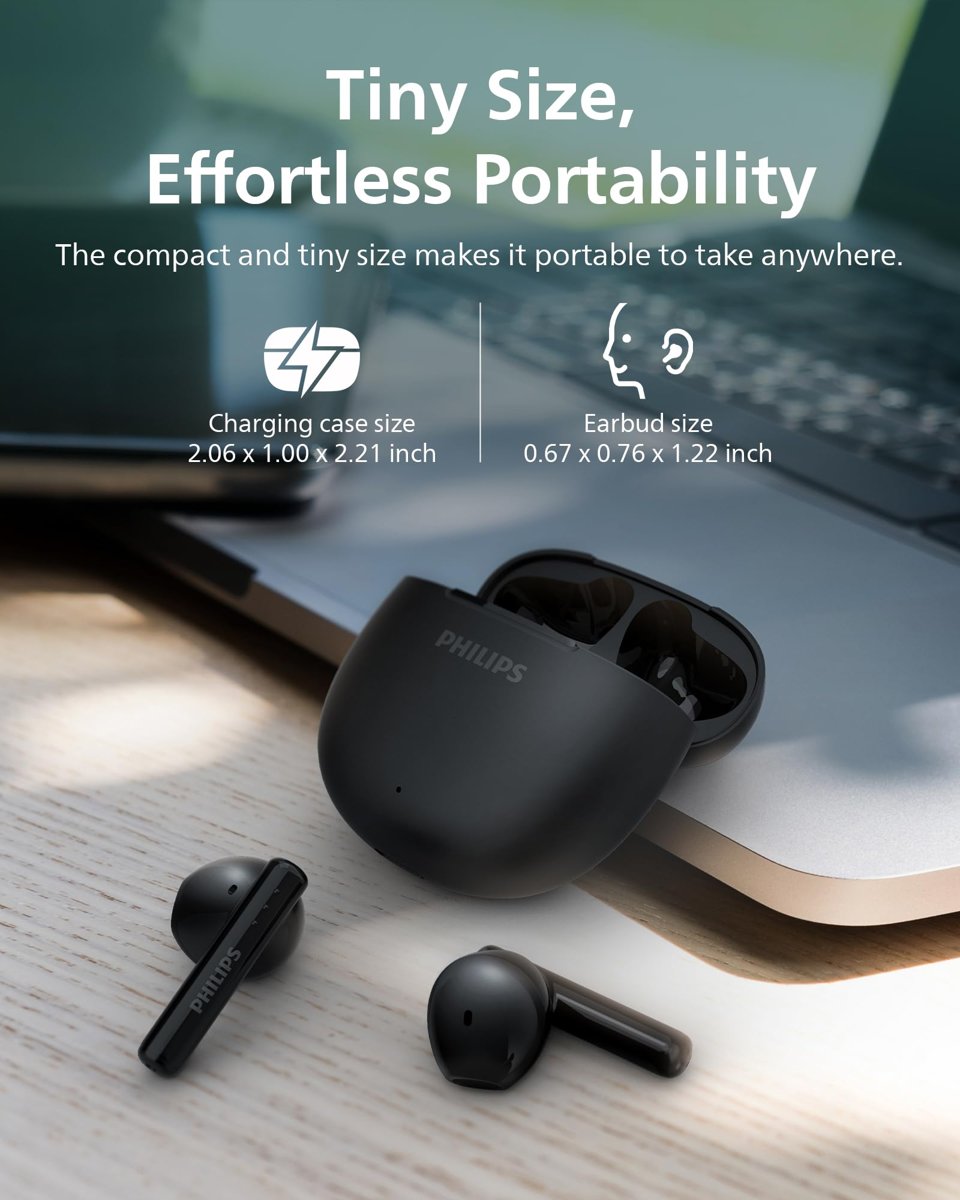 PHILIPS TAT1139 Kablosuz Kulaklıklar,Gerçek Kablosuz Kulaklıklar,13 mm Sürücülü Güçlü Bas,AI Mic ile Temizle Çağrı,26 Saatlik Pil Ömrü,Hızlı Şarj,Bluetooth v5.4,IPX4 Derecesi,Ergonomik Tasarım,Siyah