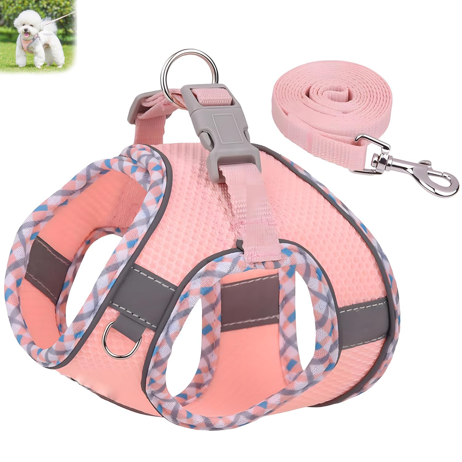 Xspring Küçük Köpek Koşum ve Tasma, S Kodu Çekme Yok Ayarlanabilir Yansıtıcı Nefes Alabilir Mesh Adım Köpek Koşum, Küçük Orta Köpek Kediler için Kolay Yürüyüş Köpek Koşum, Yavru Açık Eğitim (Pembe)