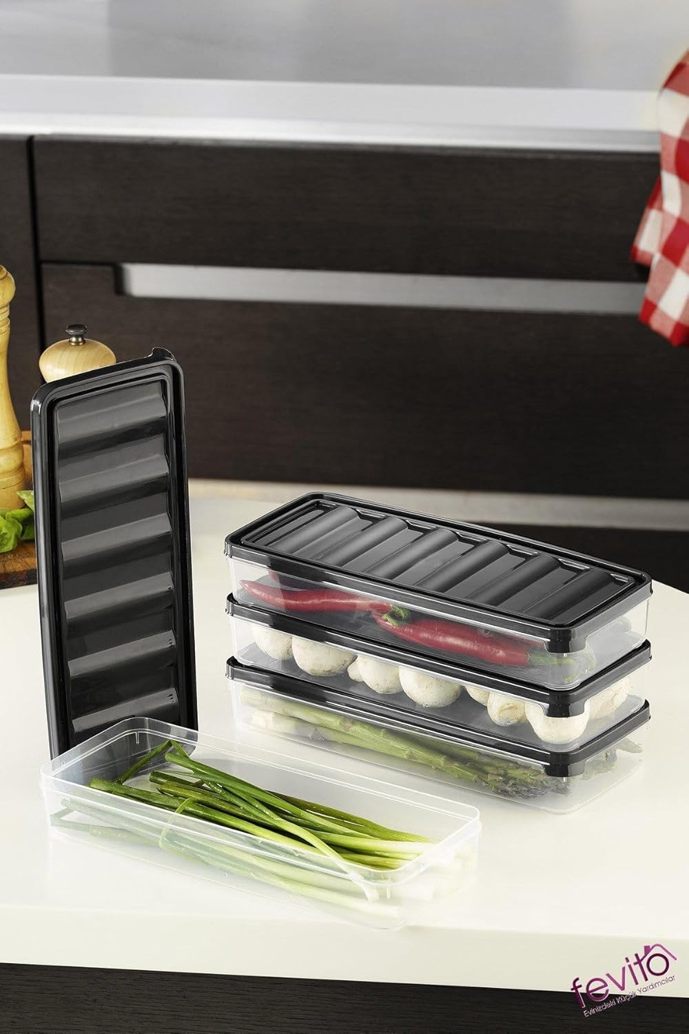 Fevito Mikrodalga Ve Difrizde Kullanılabilen Saklama Kabı Seti 4'lü Antrasit S-403