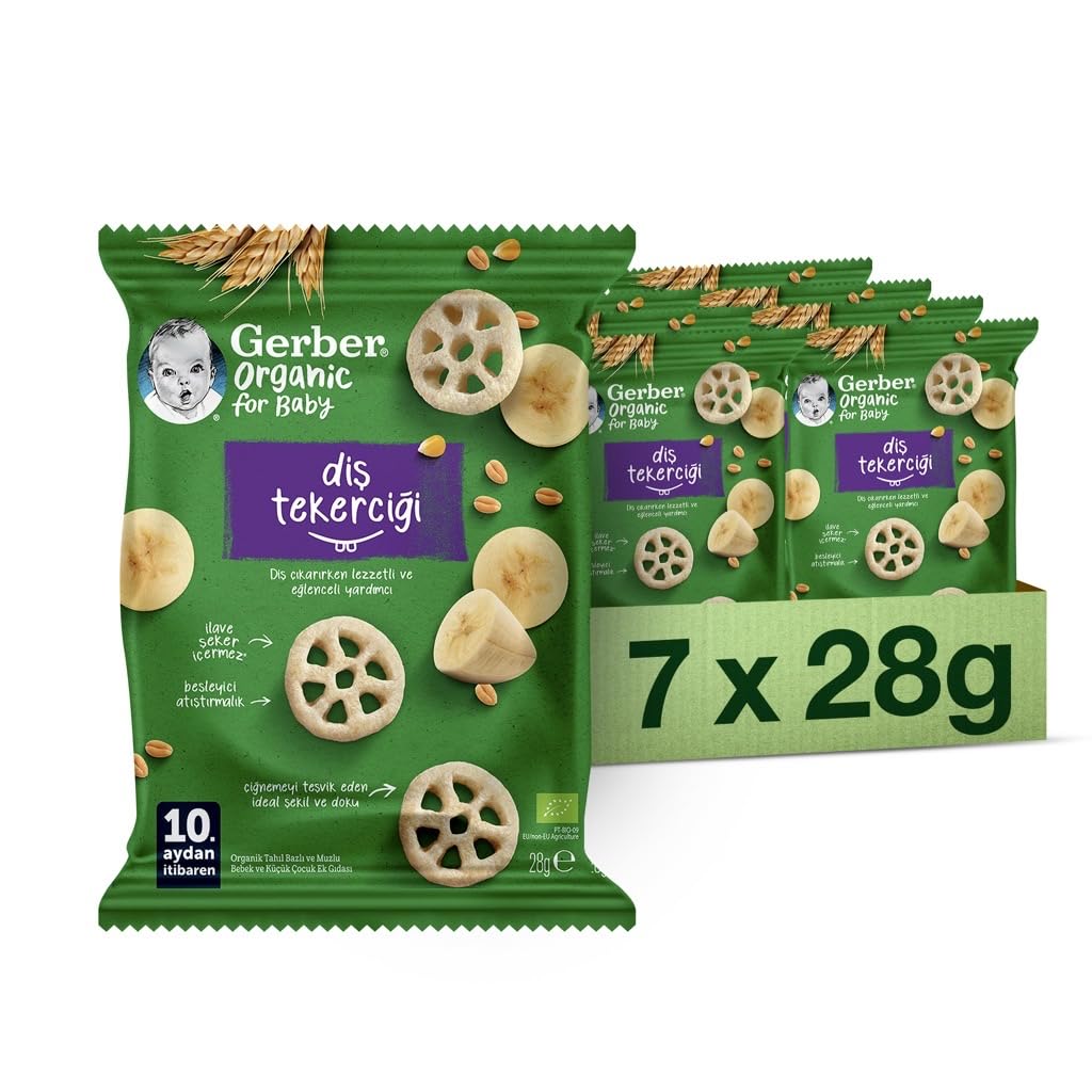 Gerber Organic Diş Tekerciği Tahıl Bazlı ve Muzlu Bebek ve Küçük Çocuk Ek Gıdası 7 x 28g